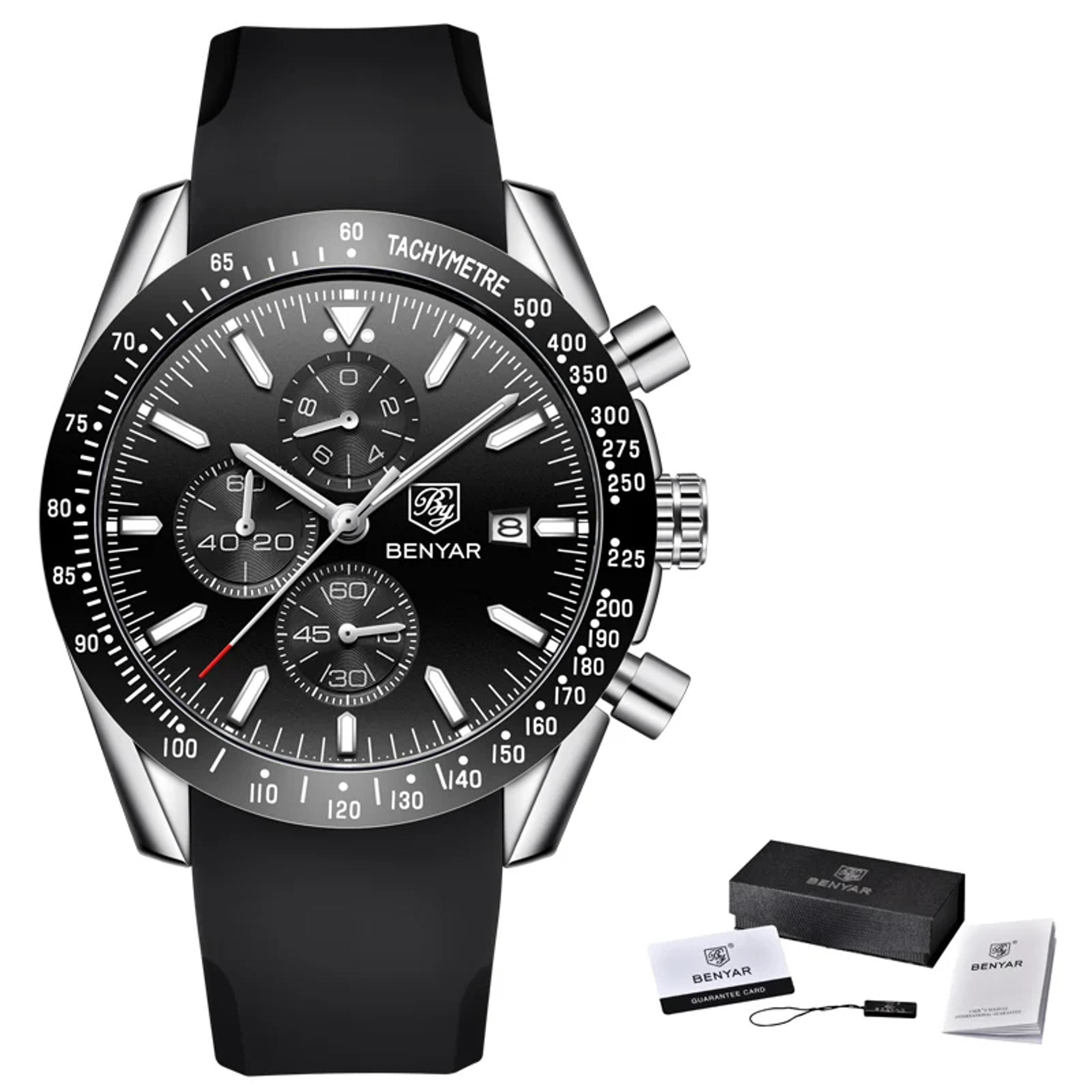 Mens Quartz Watch Stainless Steel Chronograph Business Watch 5