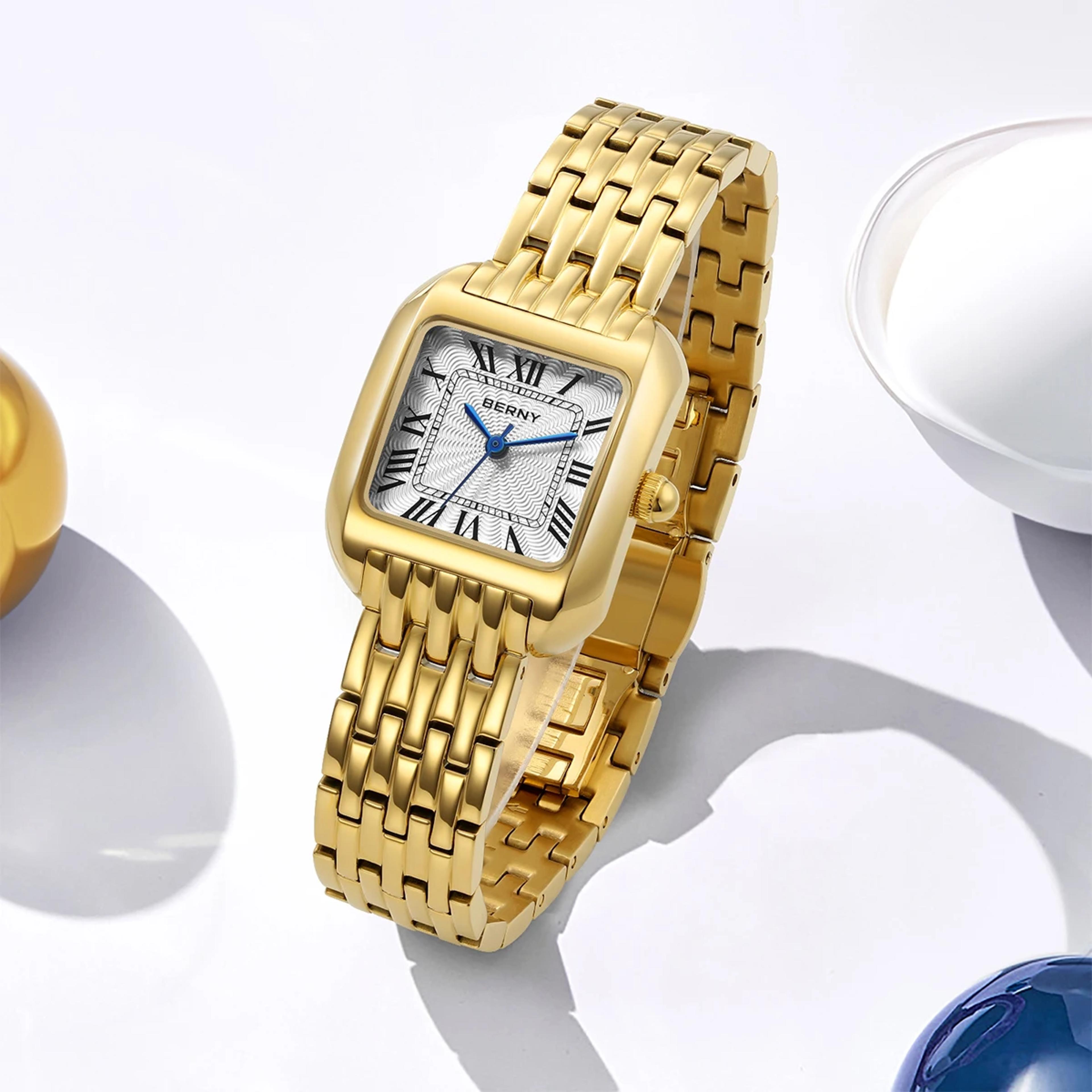 Elegant Square Gold Watch For Women Stainless Steel Quartz Ladies Watch 2
