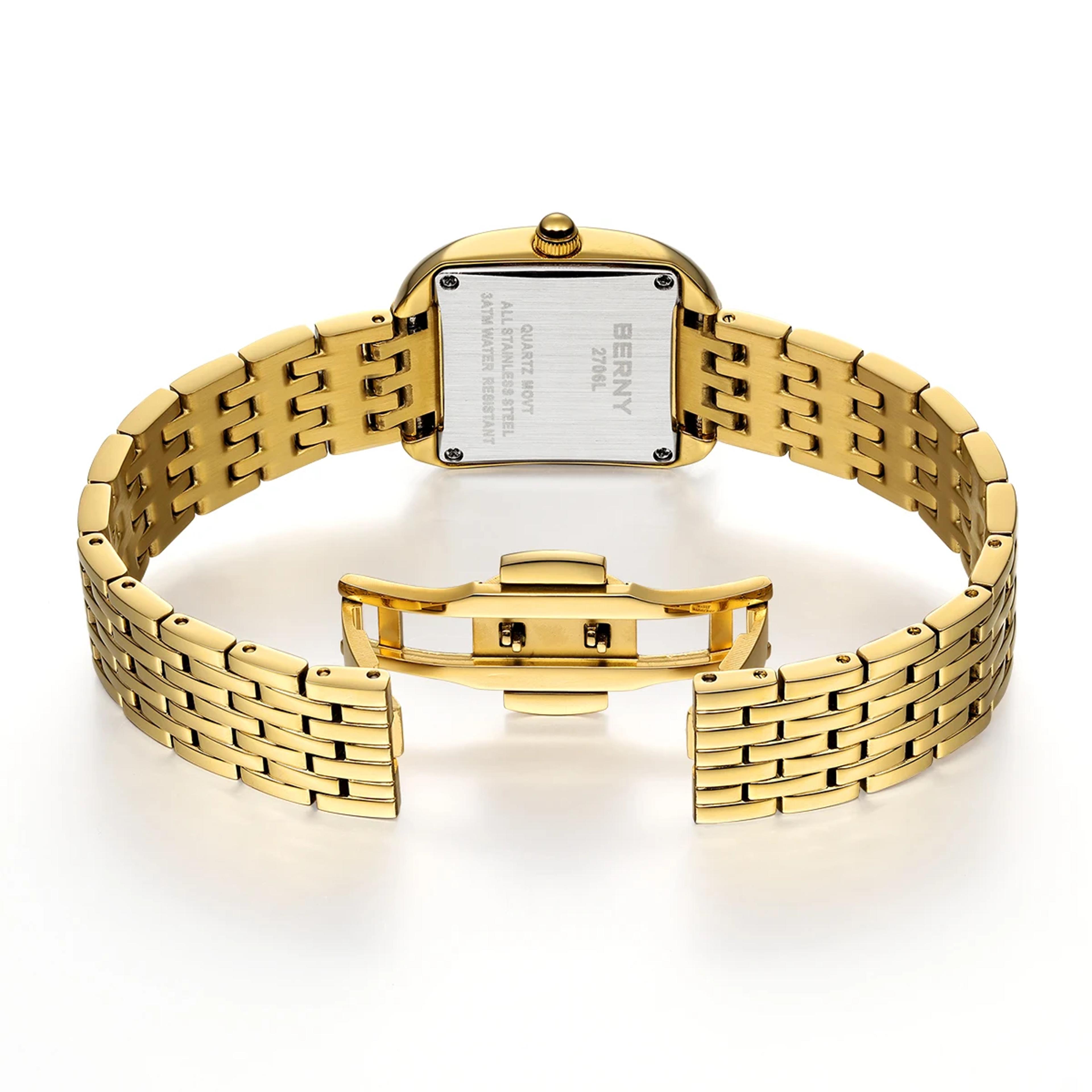 Elegant Square Gold Watch For Women Stainless Steel Quartz Ladies Watch 4