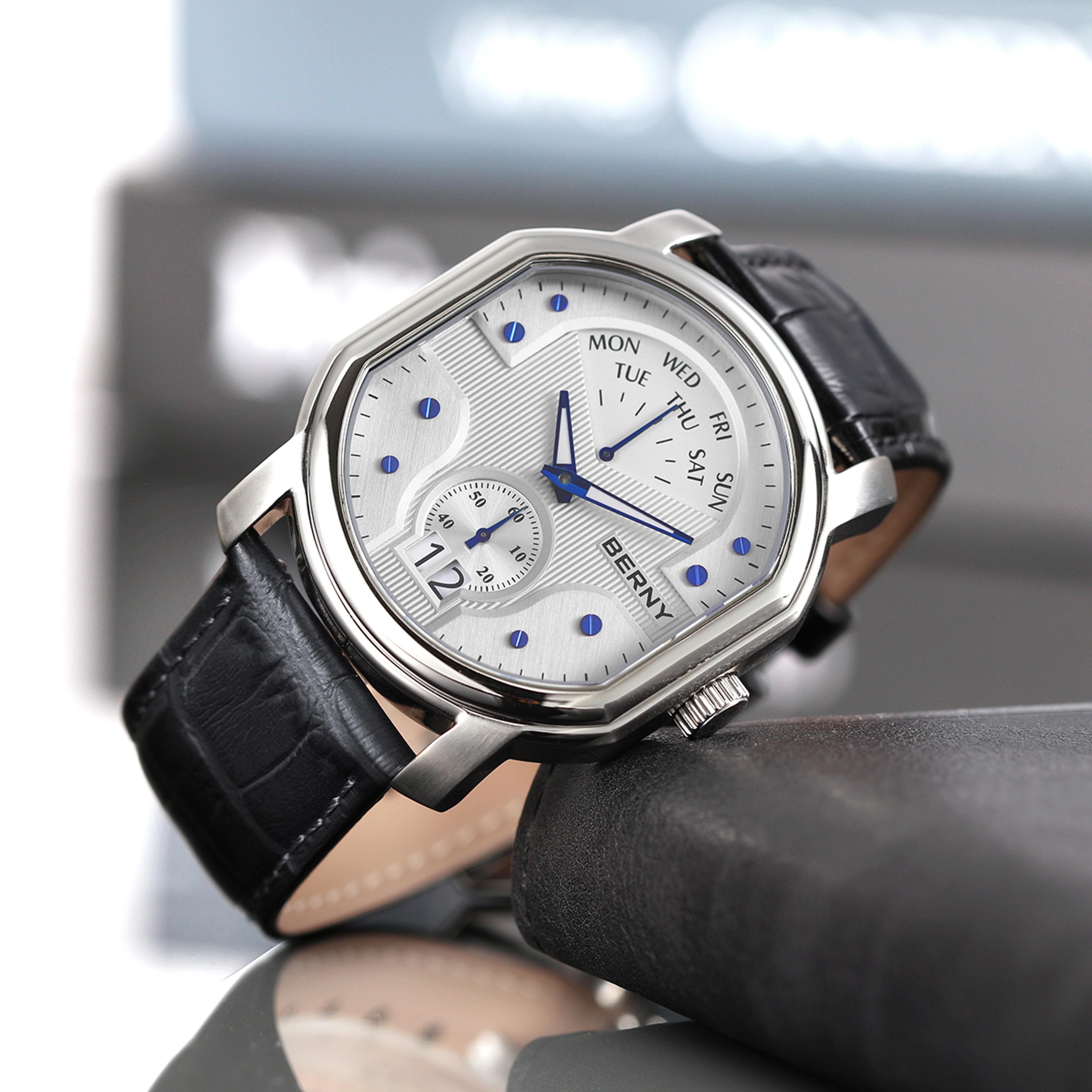 Classic Mens Ronda Quartz Watch Sapphire Crystal Stainless Steel Dress Watch 2