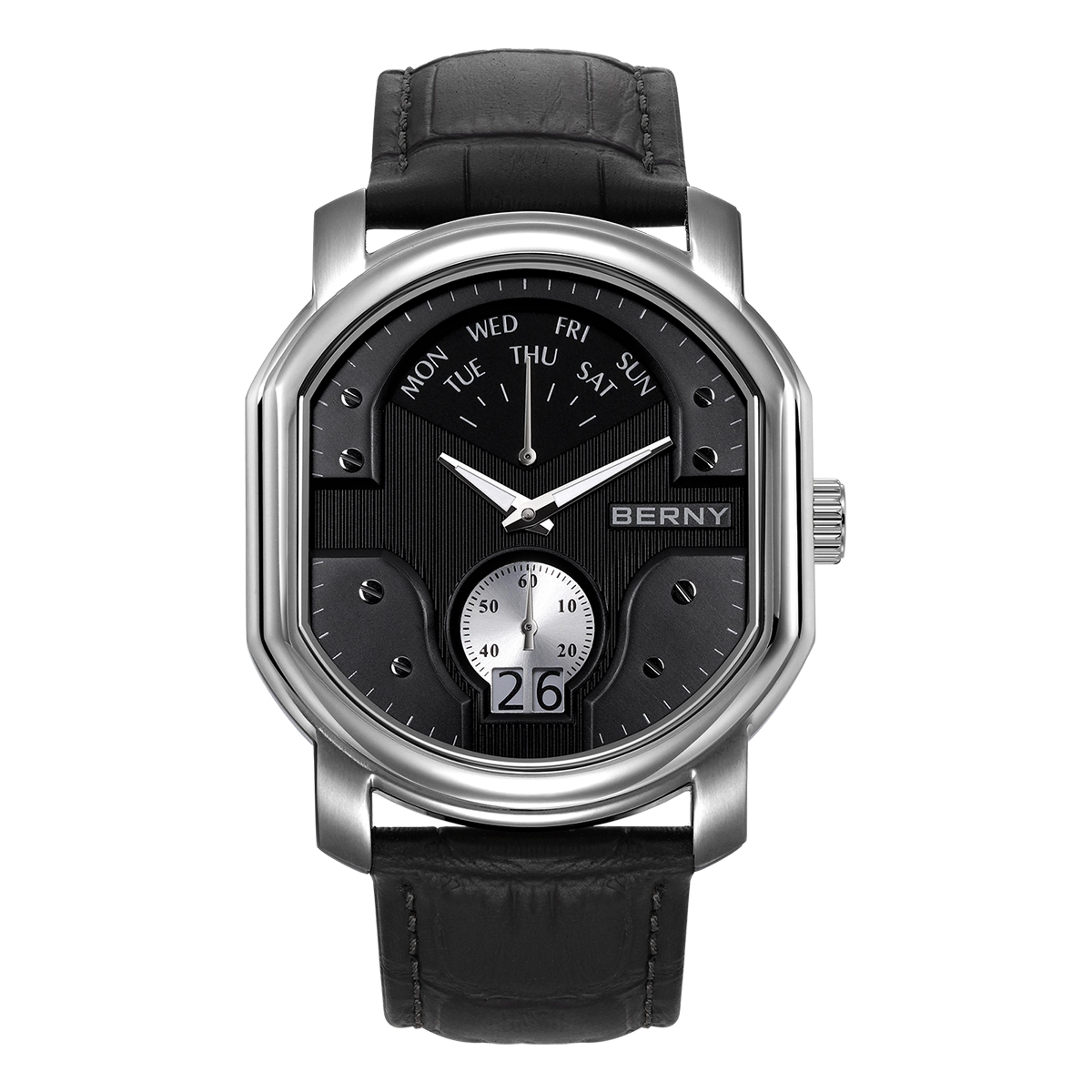 Swiss Ronda Mens Quartz Watch Sapphire Crystal Tonneau Day Date Watch 7