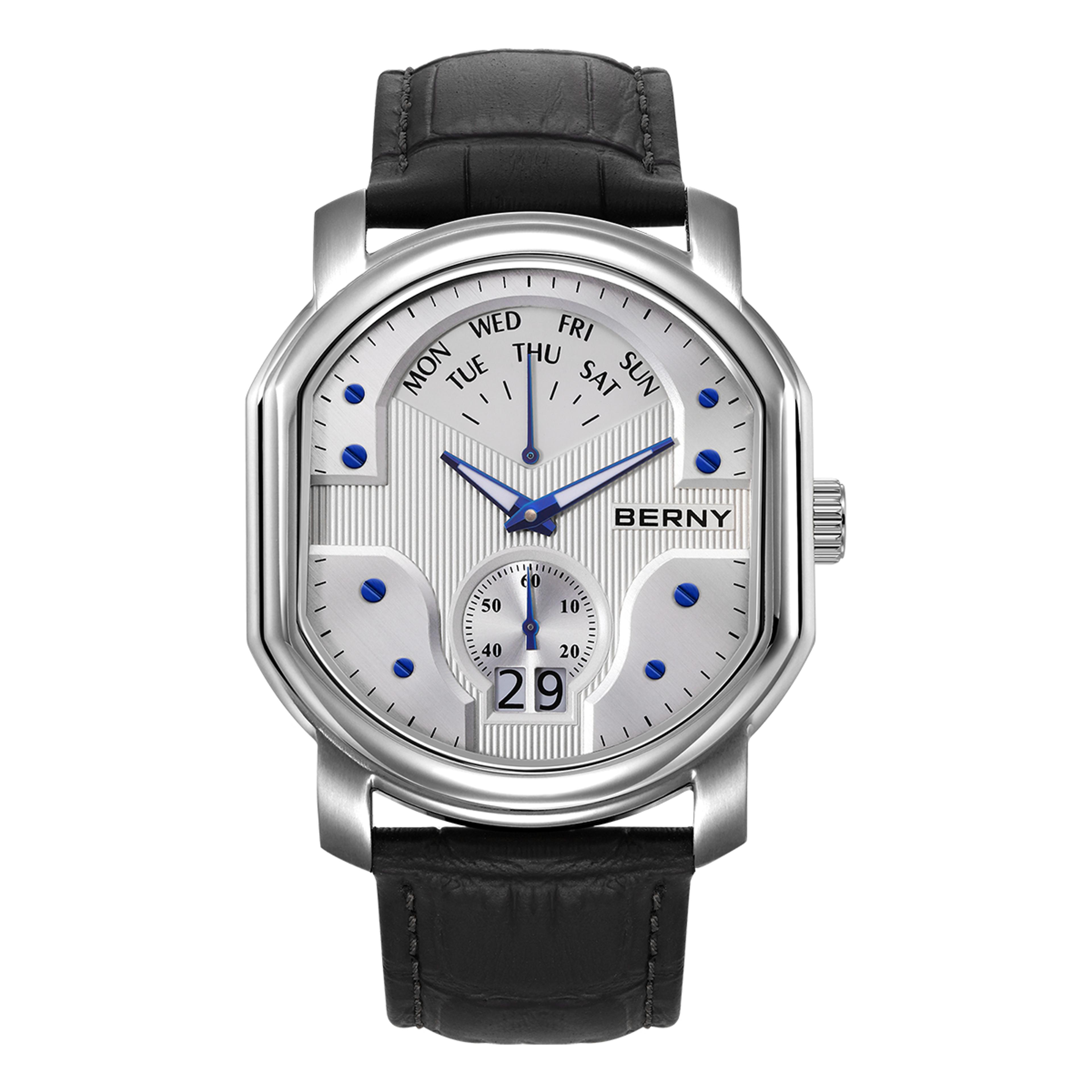 Swiss Ronda Mens Quartz Watch Sapphire Crystal Tonneau Day Date Watch 6