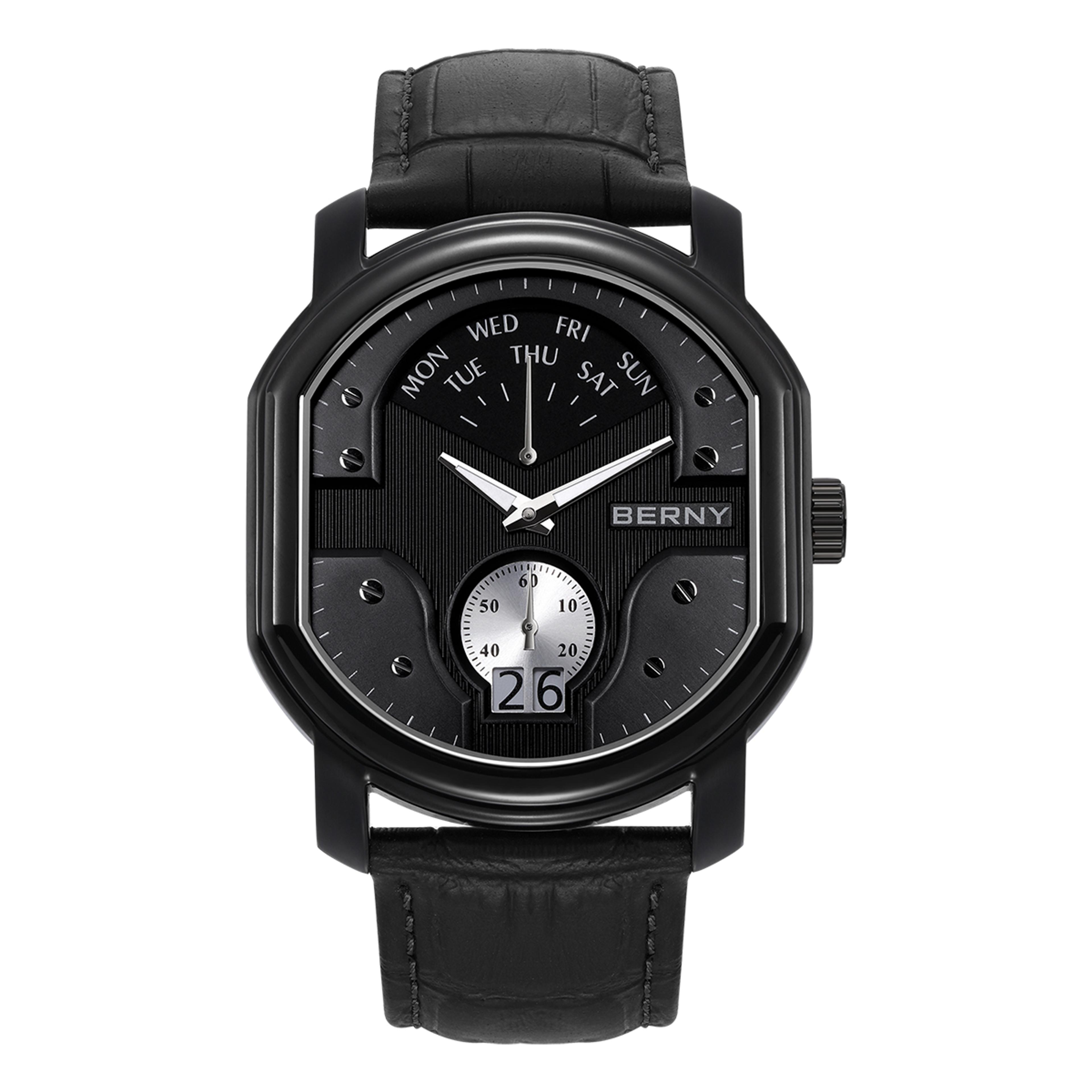 Swiss Ronda Mens Quartz Watch Sapphire Crystal Tonneau Day Date Watch 8