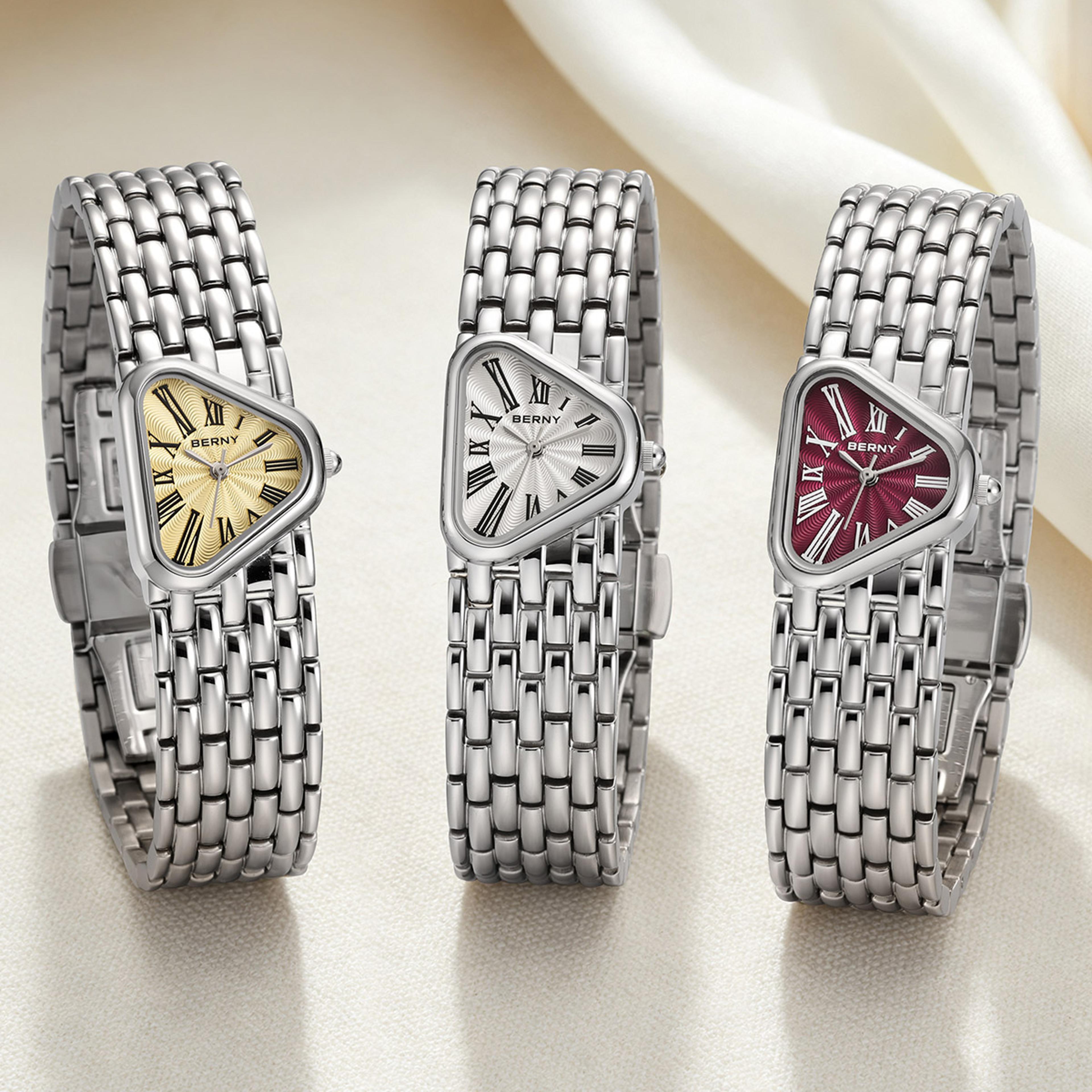 Elegant Triangle Dial Silver Womens Quartz Stainless Steel Dress Watch 4