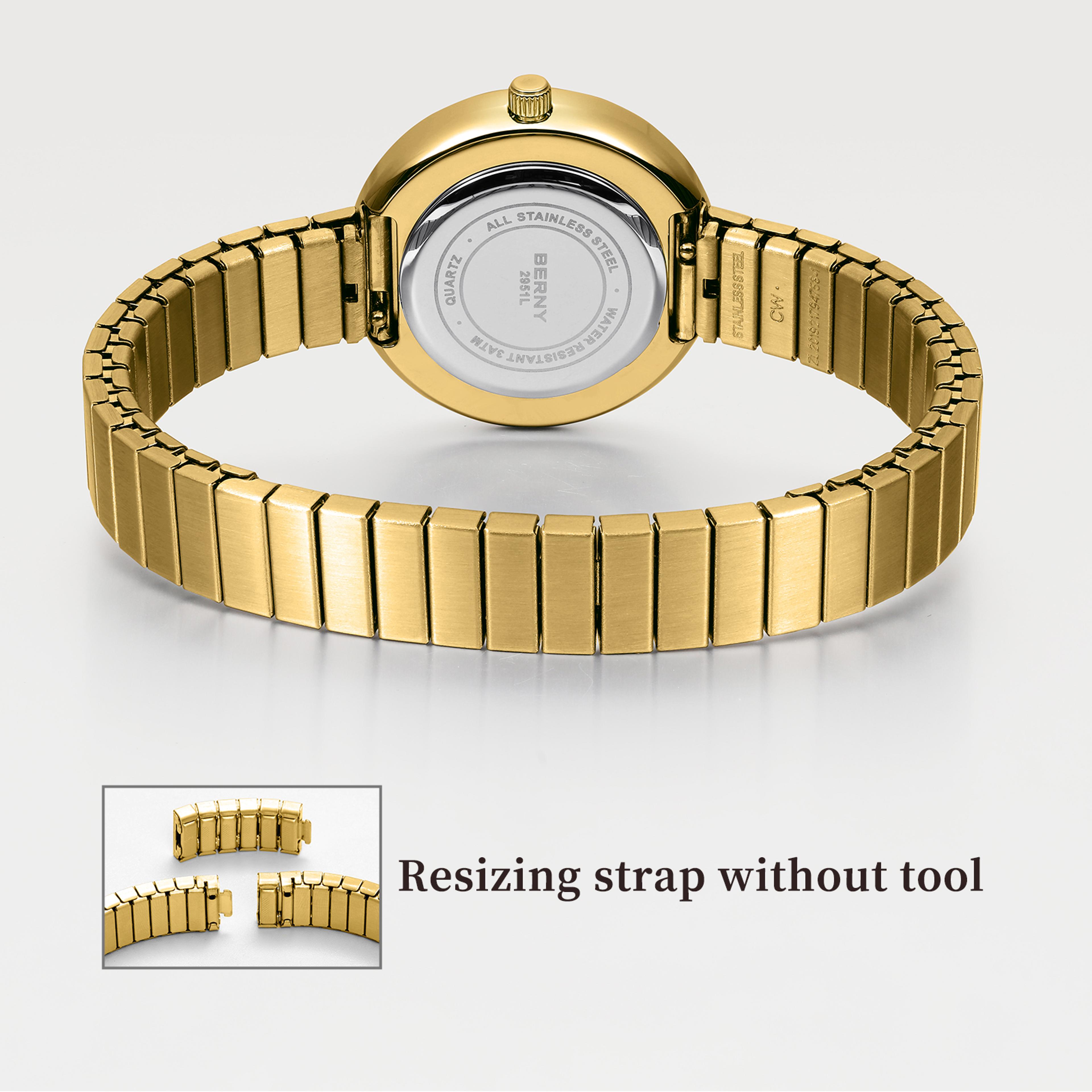 Elegant Womens Gold Quartz Watch Waterproof Stainless Steel Ladies Wristwatch 4