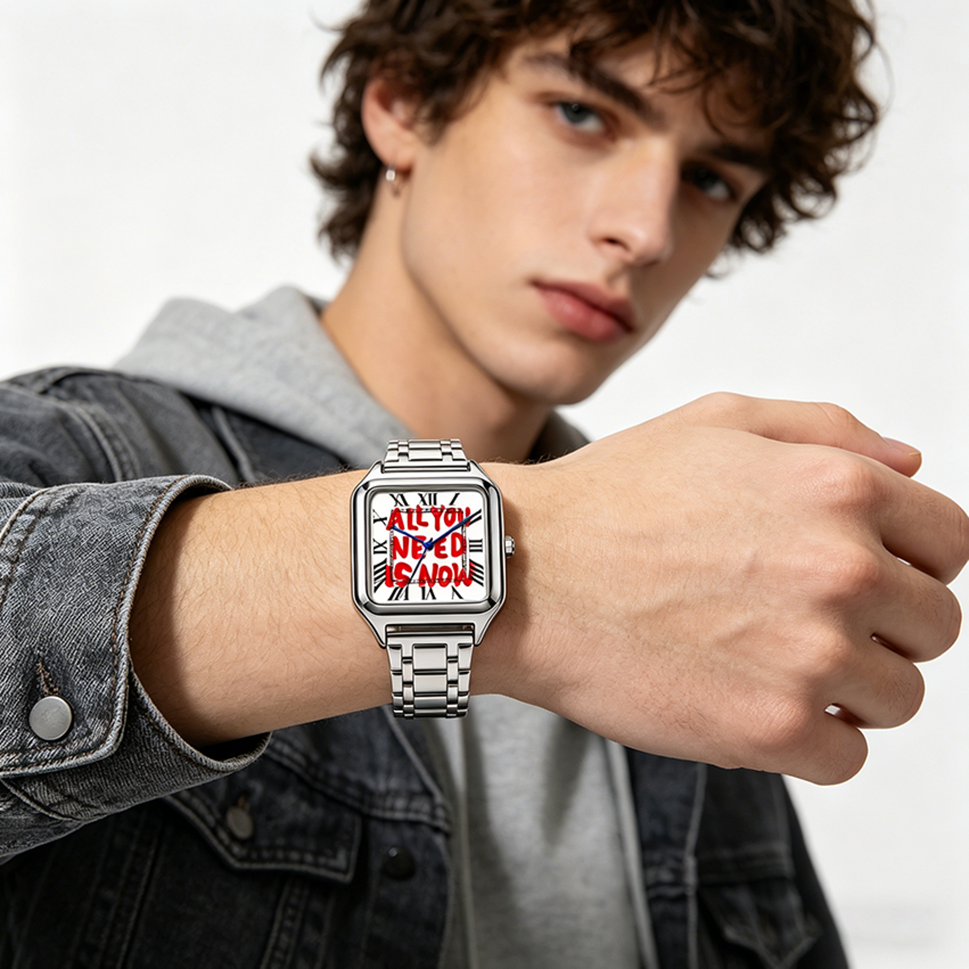 Time Is Money Square Mens Quartz Watch Graffiti Dial Hip Hop Streetwear Watch 3