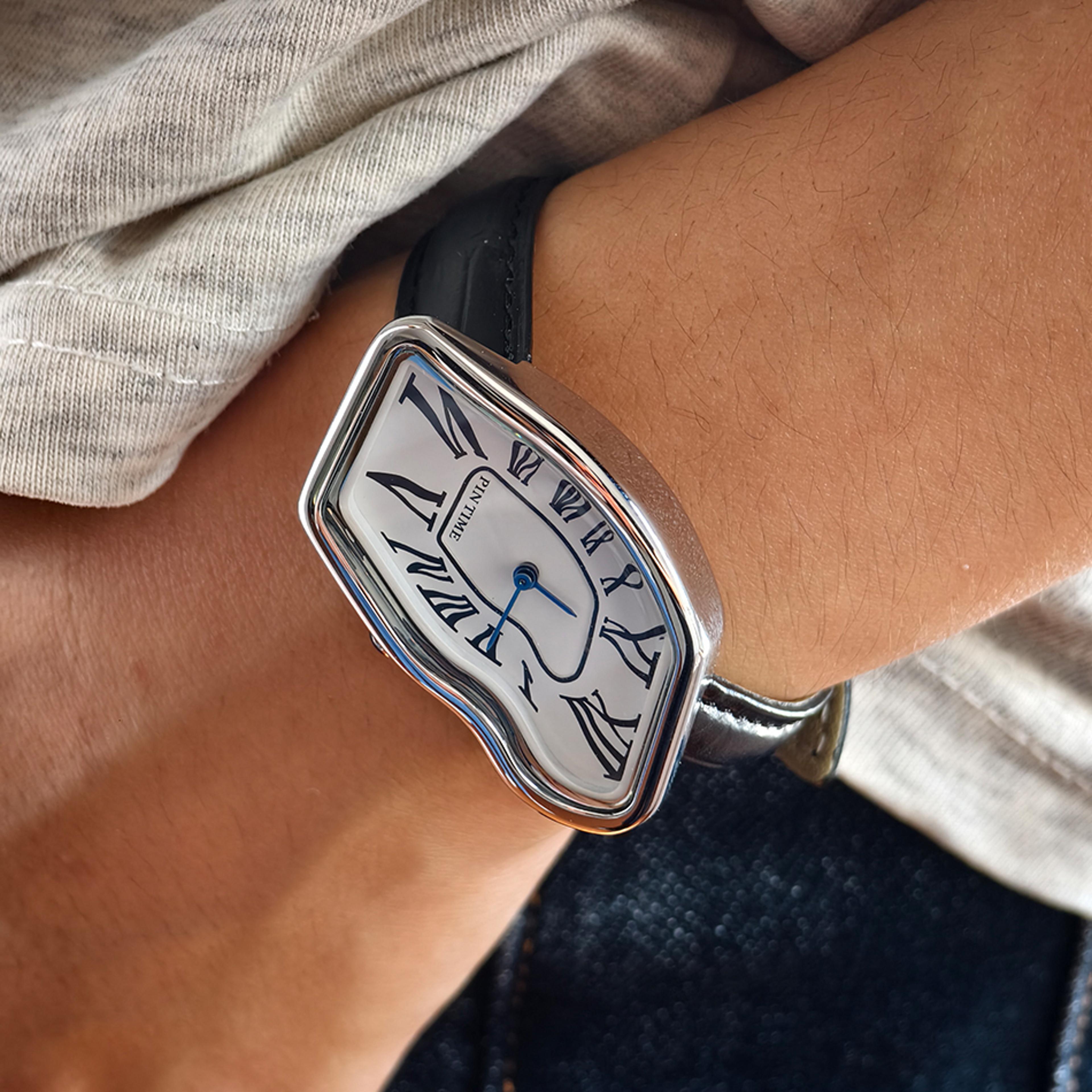 melted crash watch irregular shape retro quartz roman numeral wristwatch