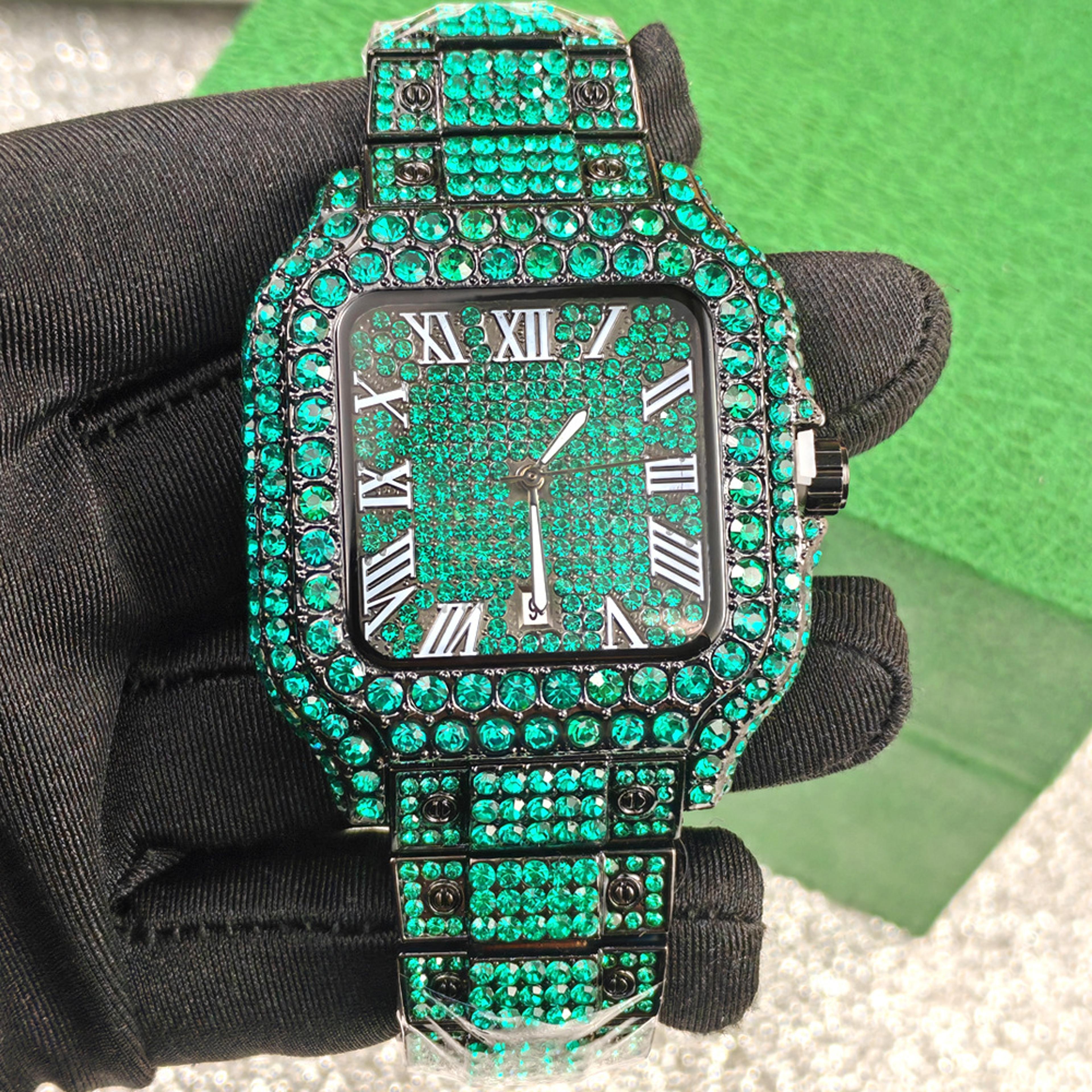 Silver Iced Out Quartz Watch For Men Stainless Steel Hip Hop Wristwatch 2