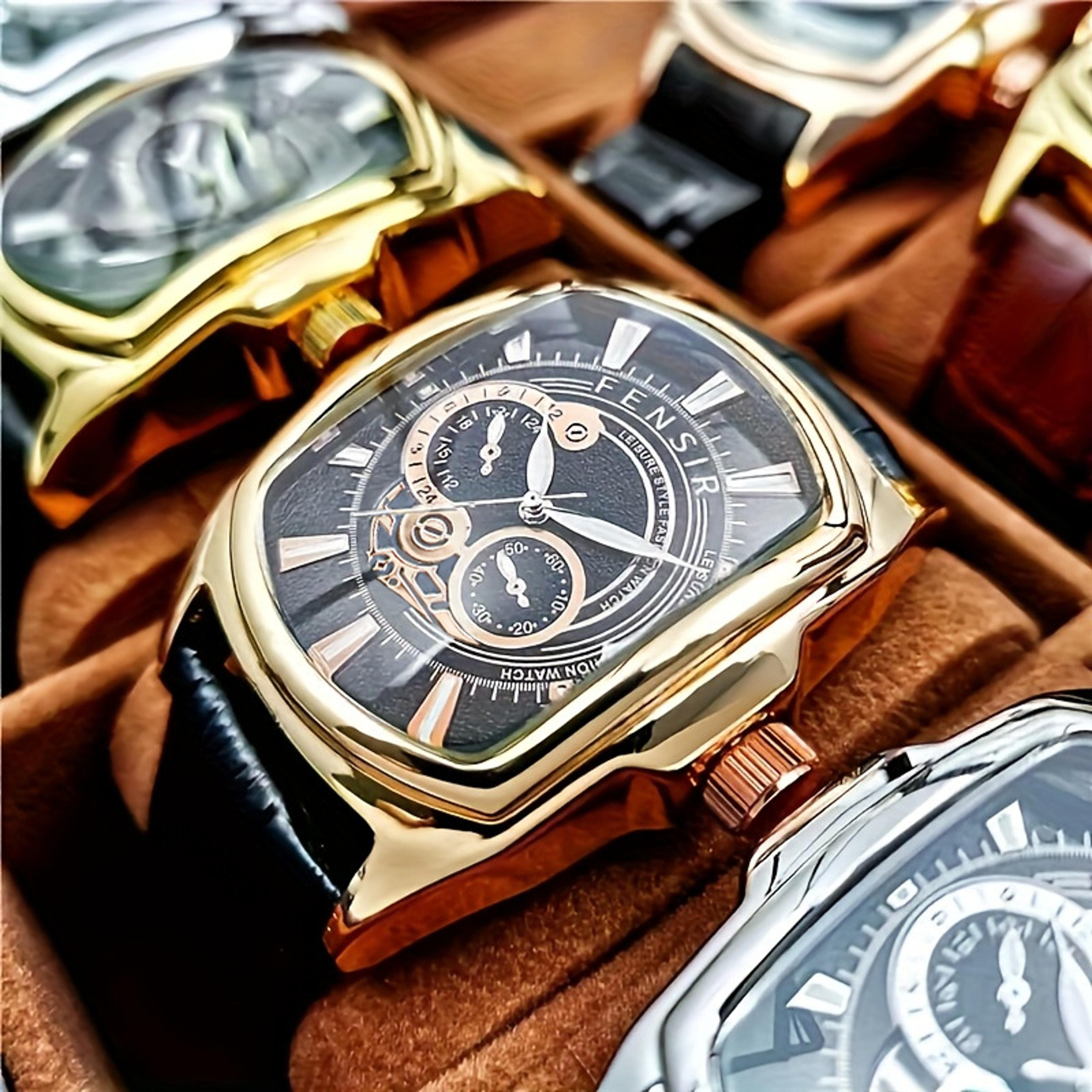 Creative Decorative Dial Mens Quartz Watch Water Resistant Leather Strap Dress Watch 3