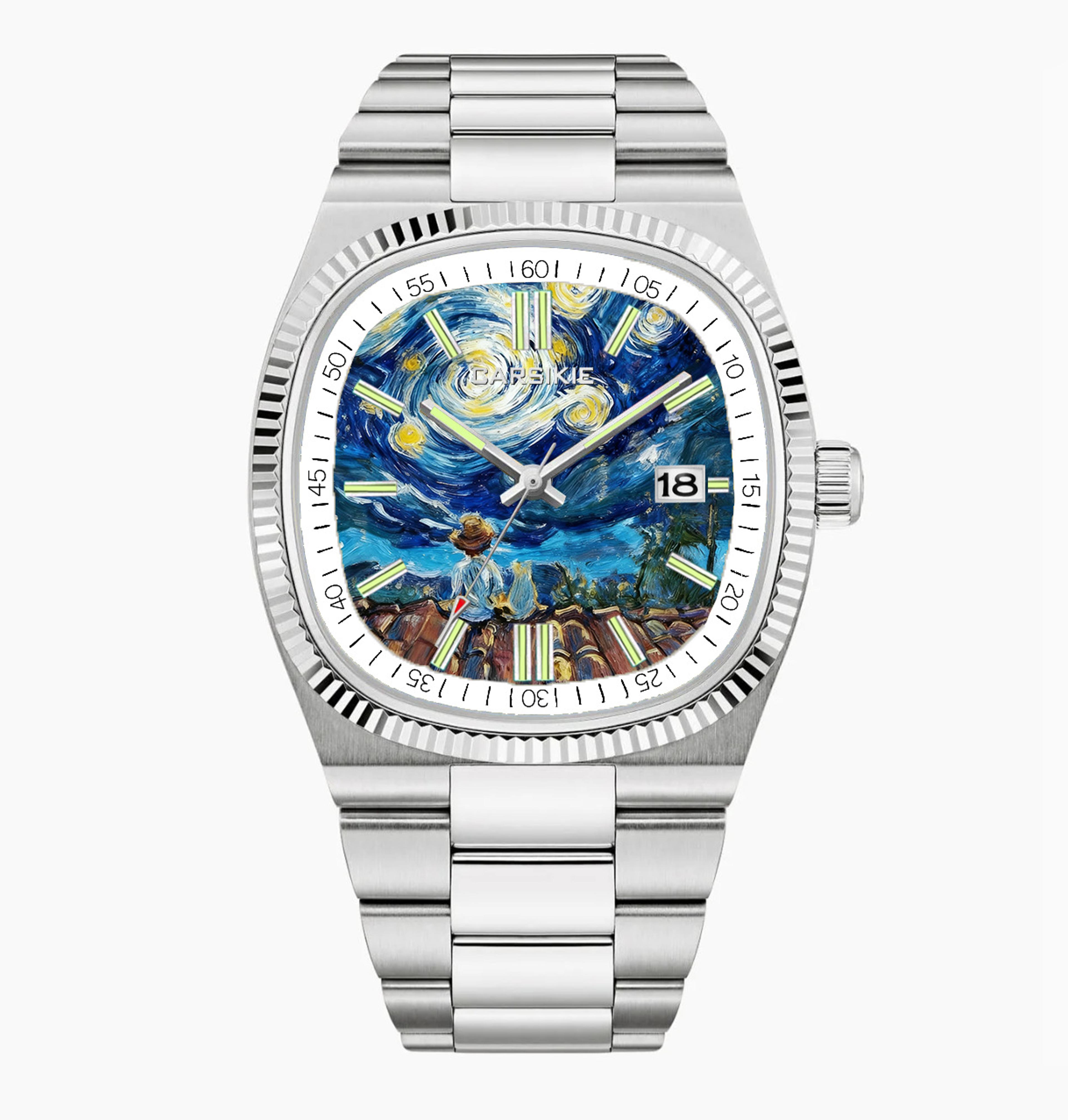 Creative Oil Painting Dial Mens Quartz Watch With Steel Band 8