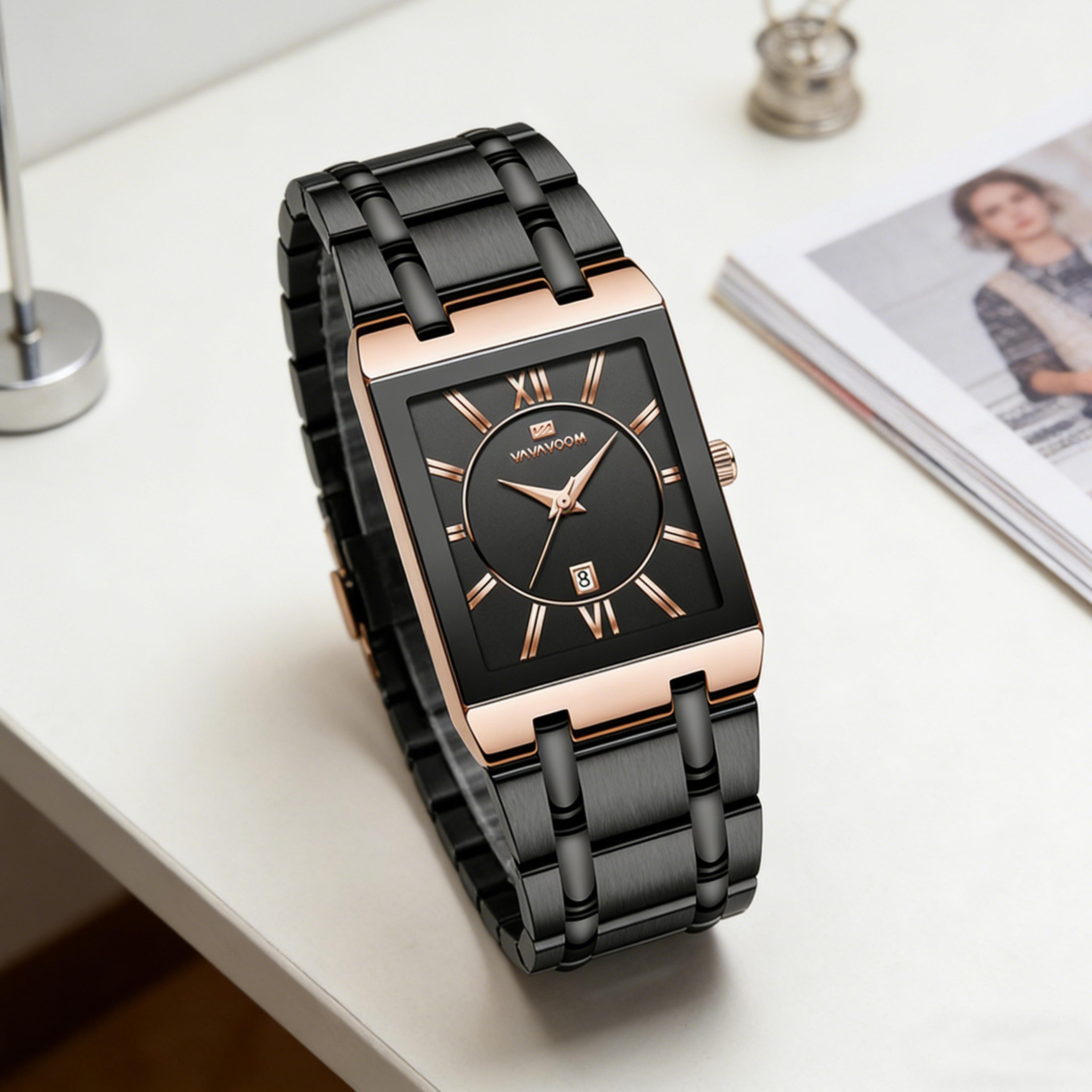 rose gold square mens watch stainless steel waterproof quartz business watch