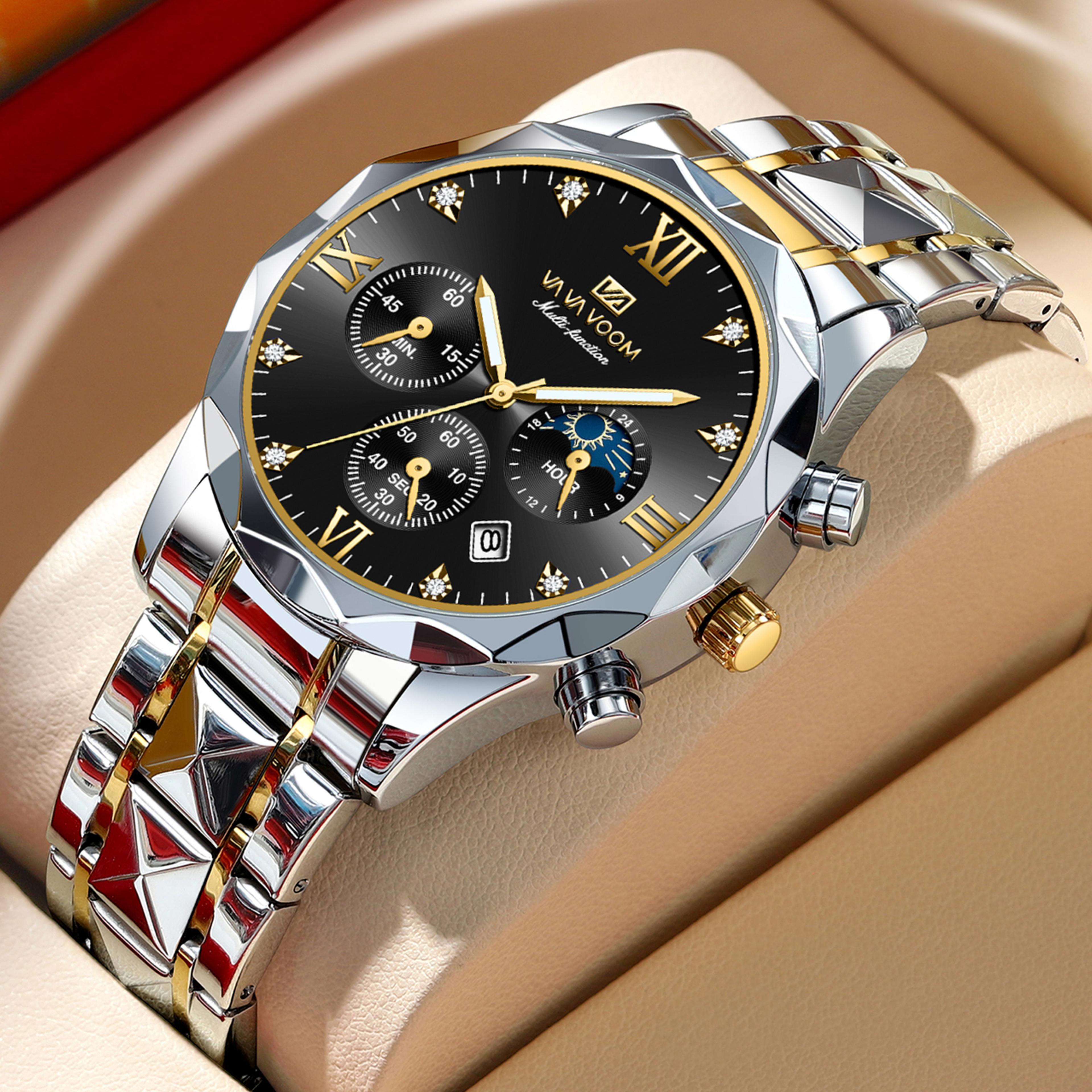 luxury mens quartz watch stainless steel waterproof business watch