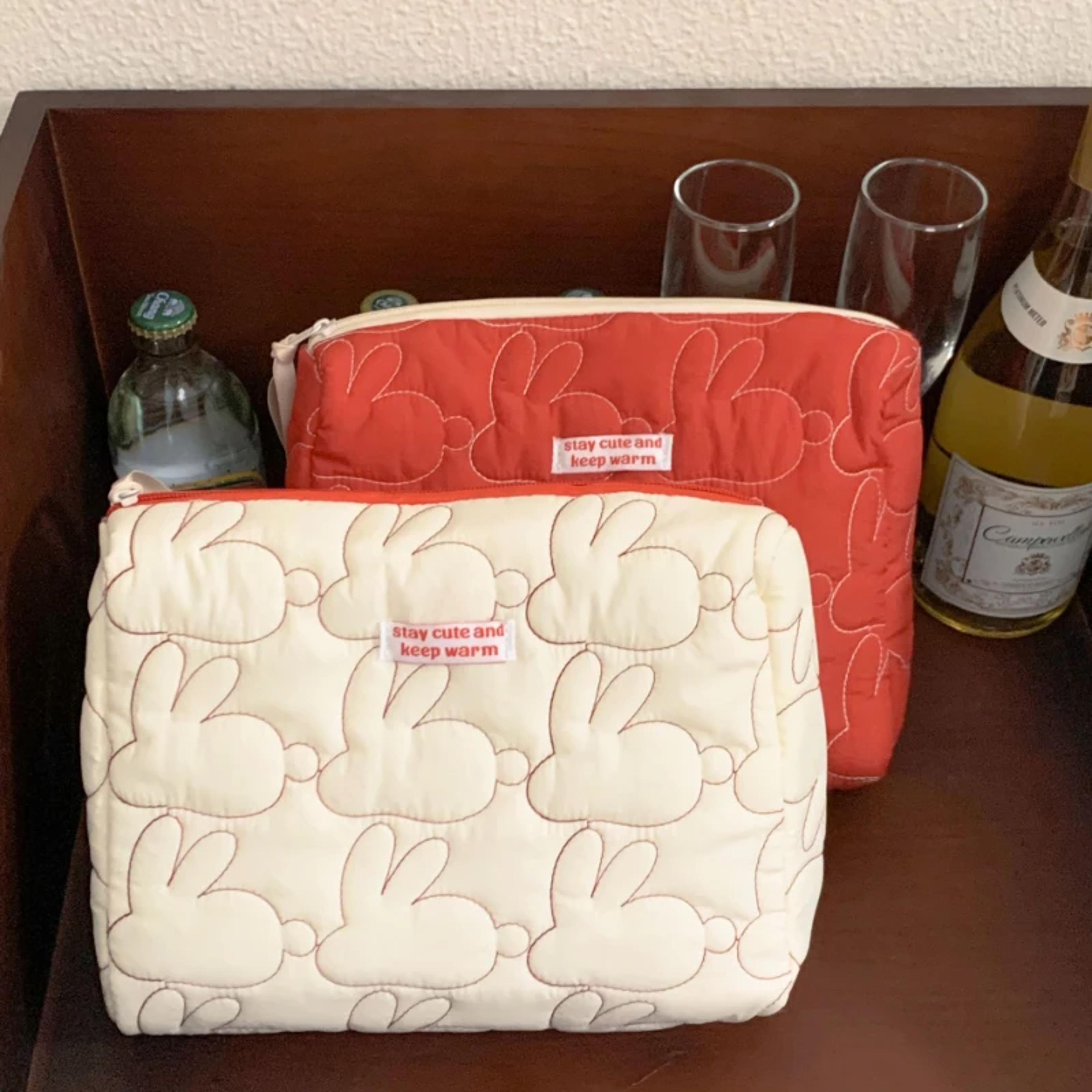 large capacity quilted cotton rabbit makeup bag with zipper