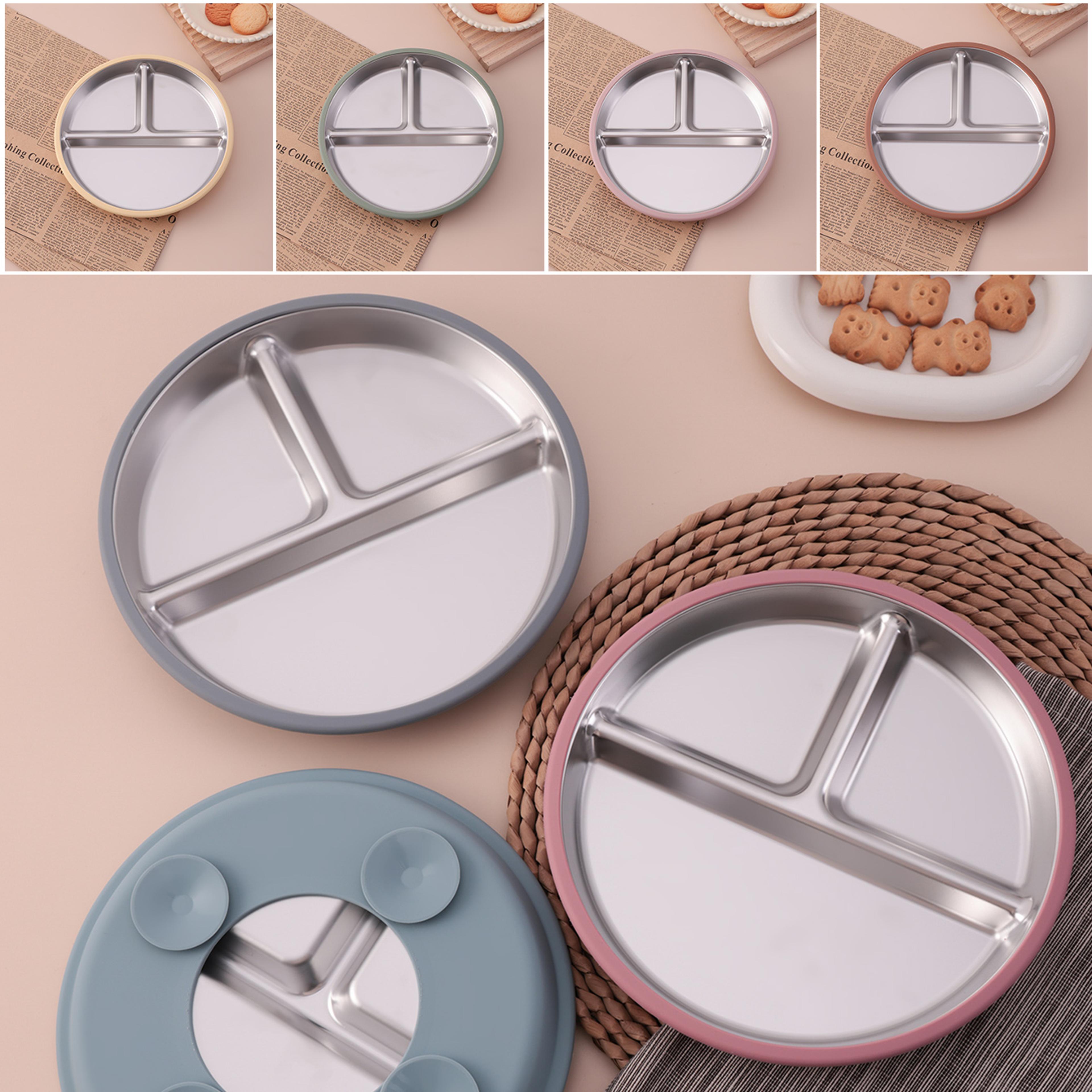 kids stainless steel suction plate with detachable silicone base