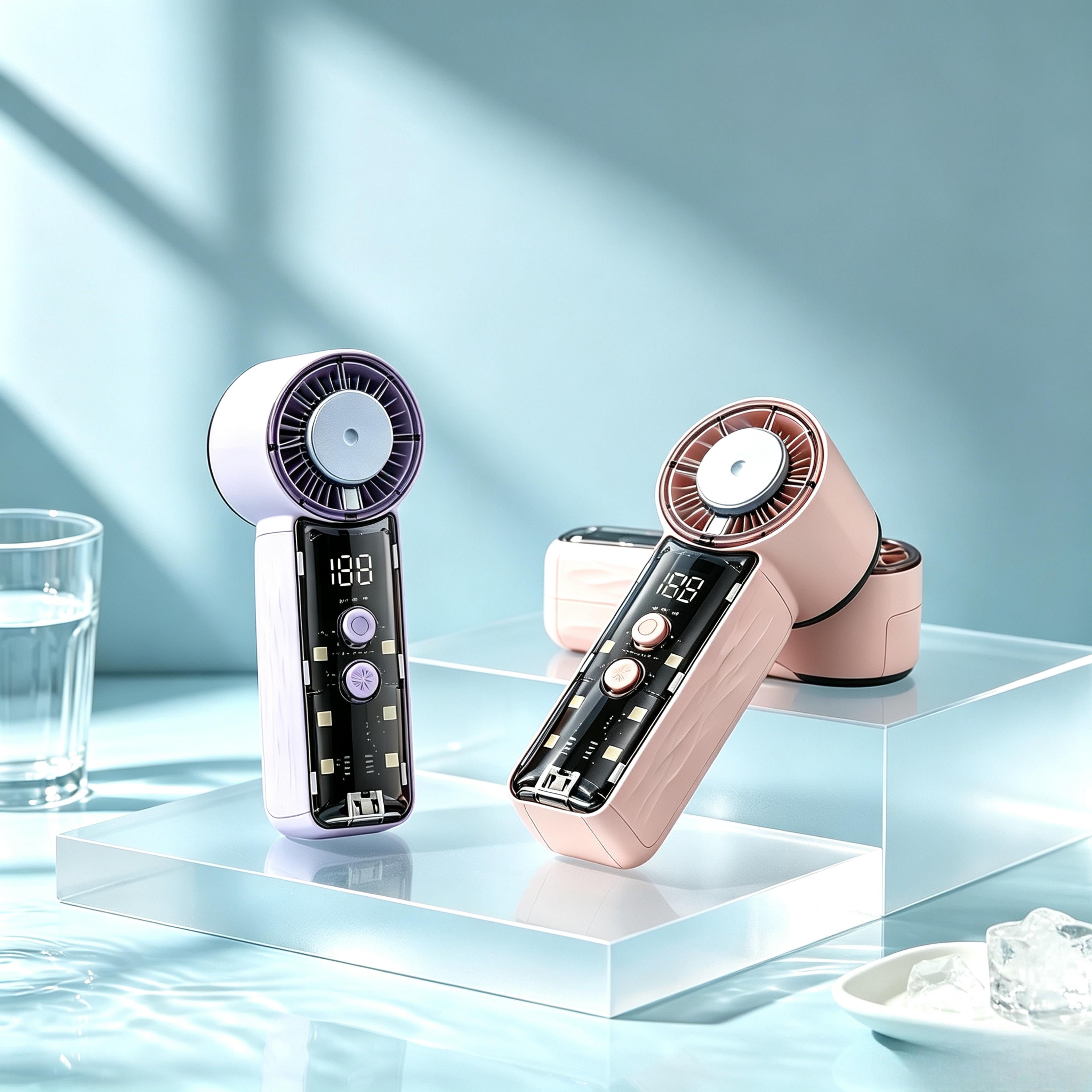 portable mini handheld fan with led display usb rechargeable foldable design