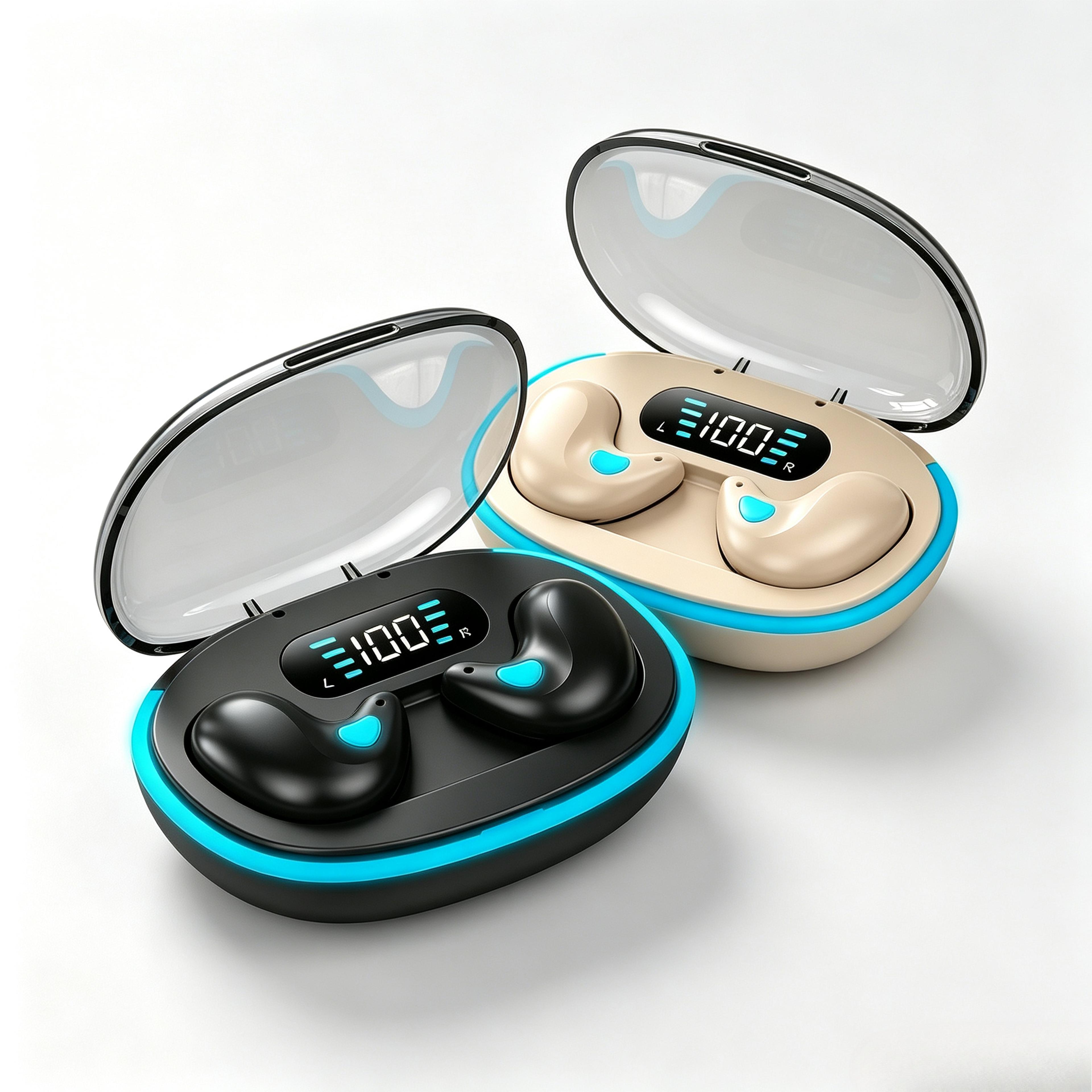 bluetooth wireless sleep earphones with charging case and touch controls