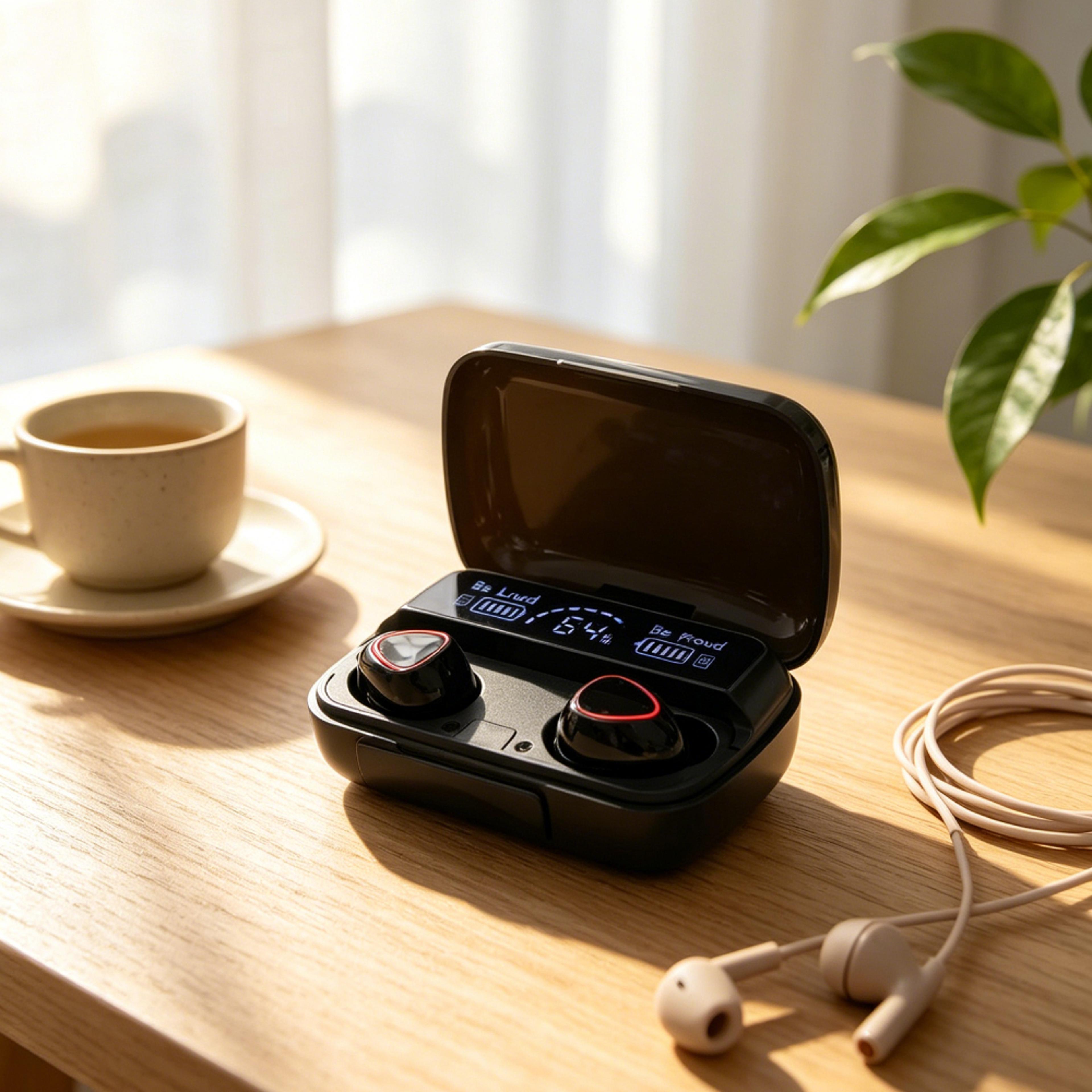 wireless bluetooth earbuds with led display charging case and active noise cancellation