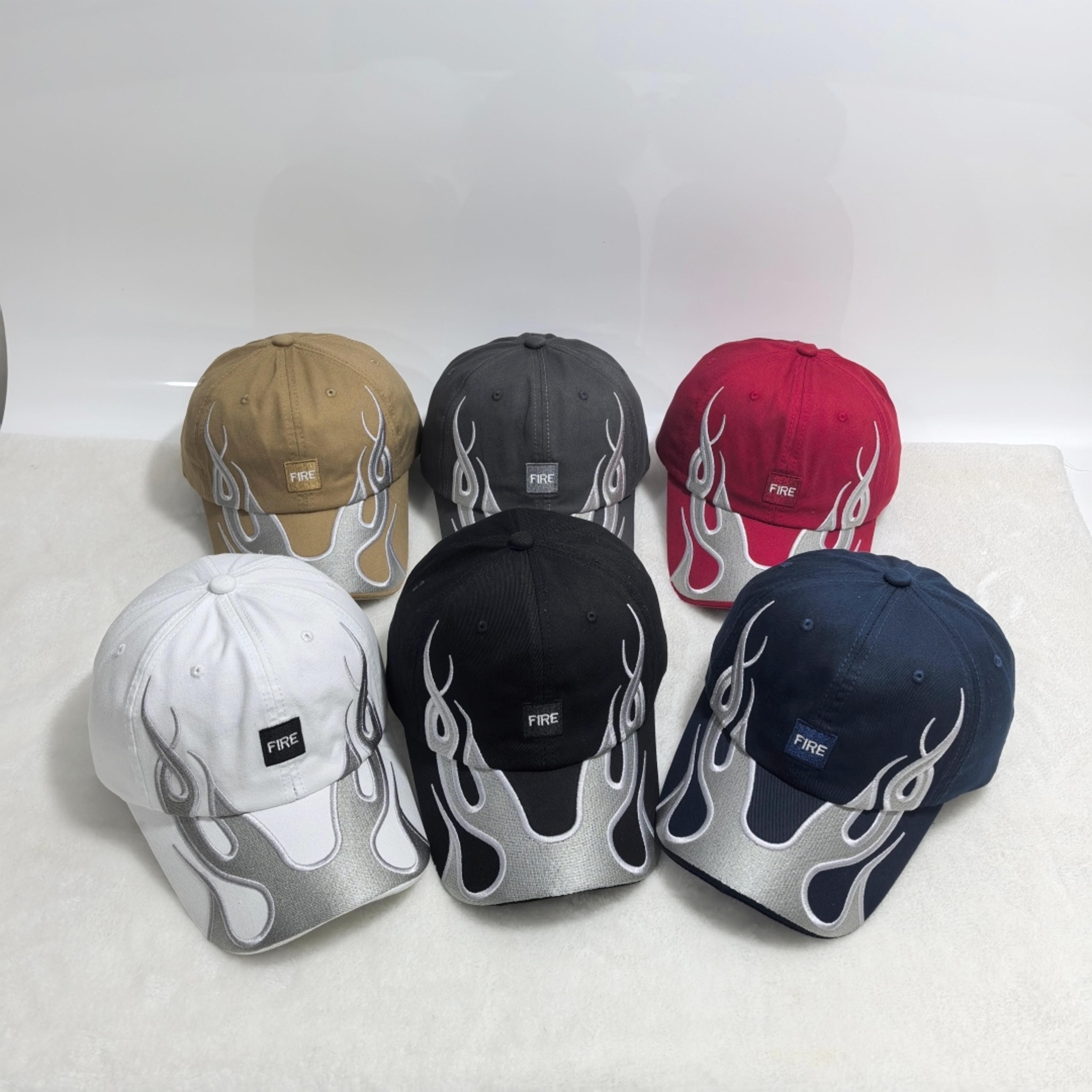 flame embroidery baseball cap adjustable cotton fire pattern dad hat