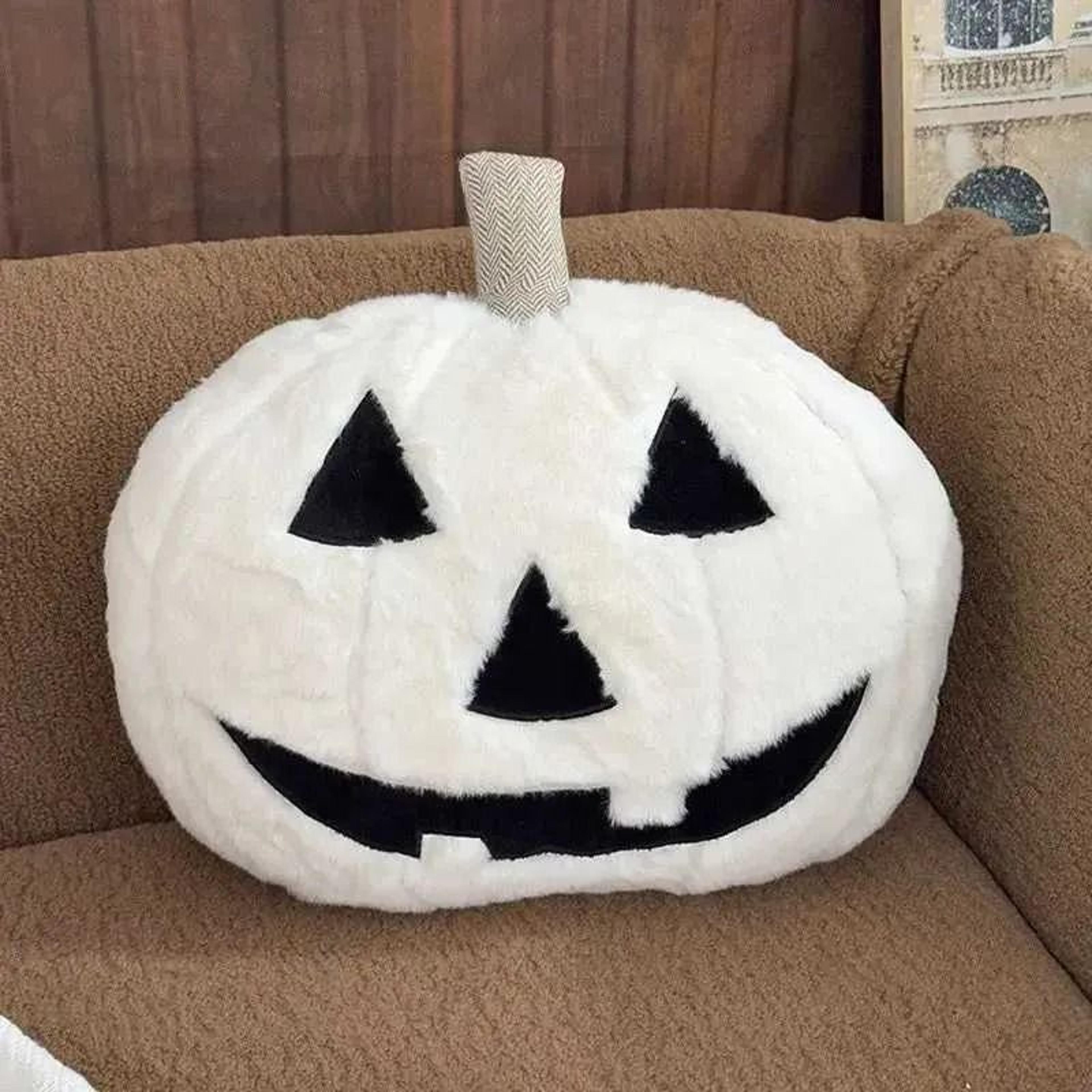 halloween pumpkin ghost face plush throw pillow for sofa and festive home decor
