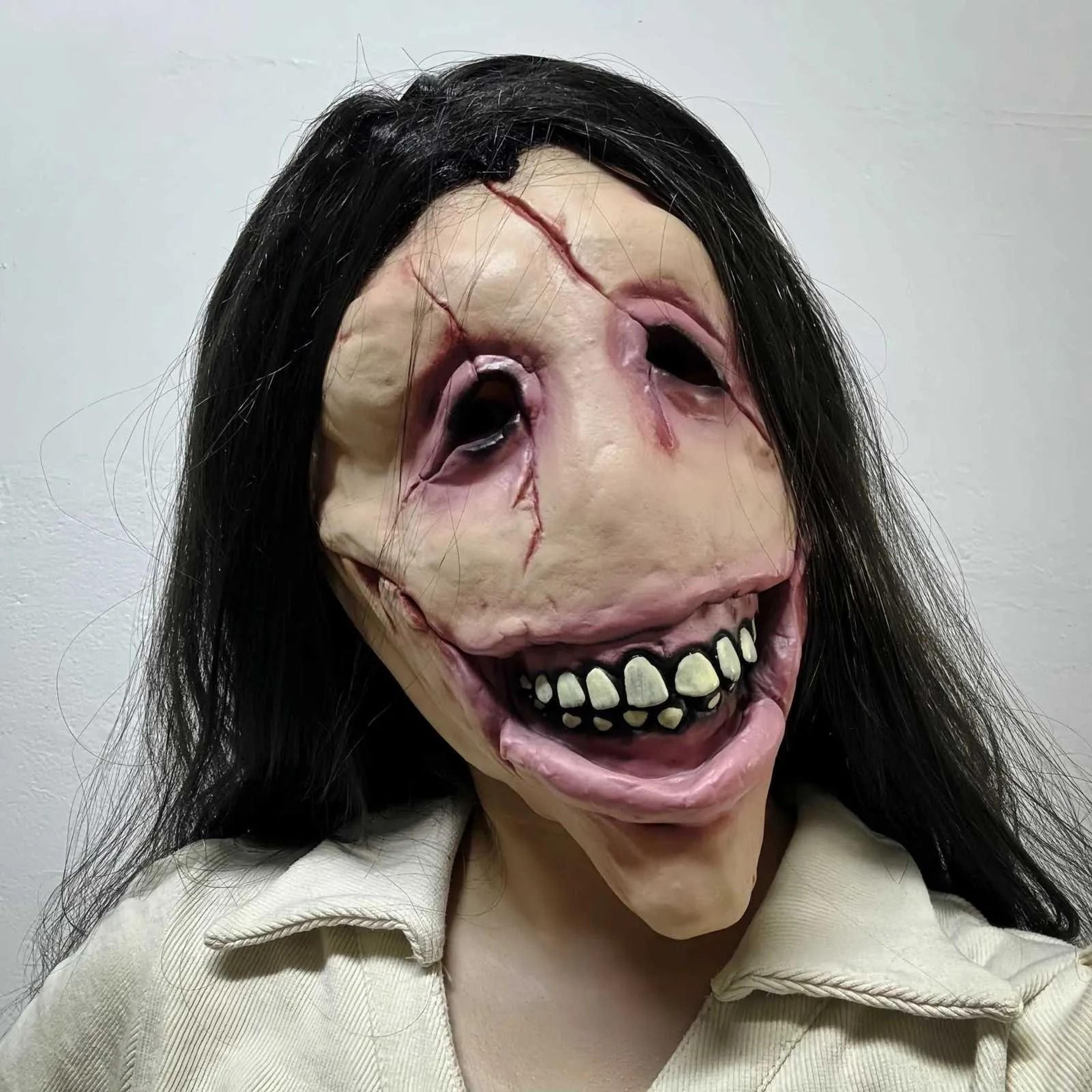 halloween slit mouth woman latex horror mask with creepy hair for adults