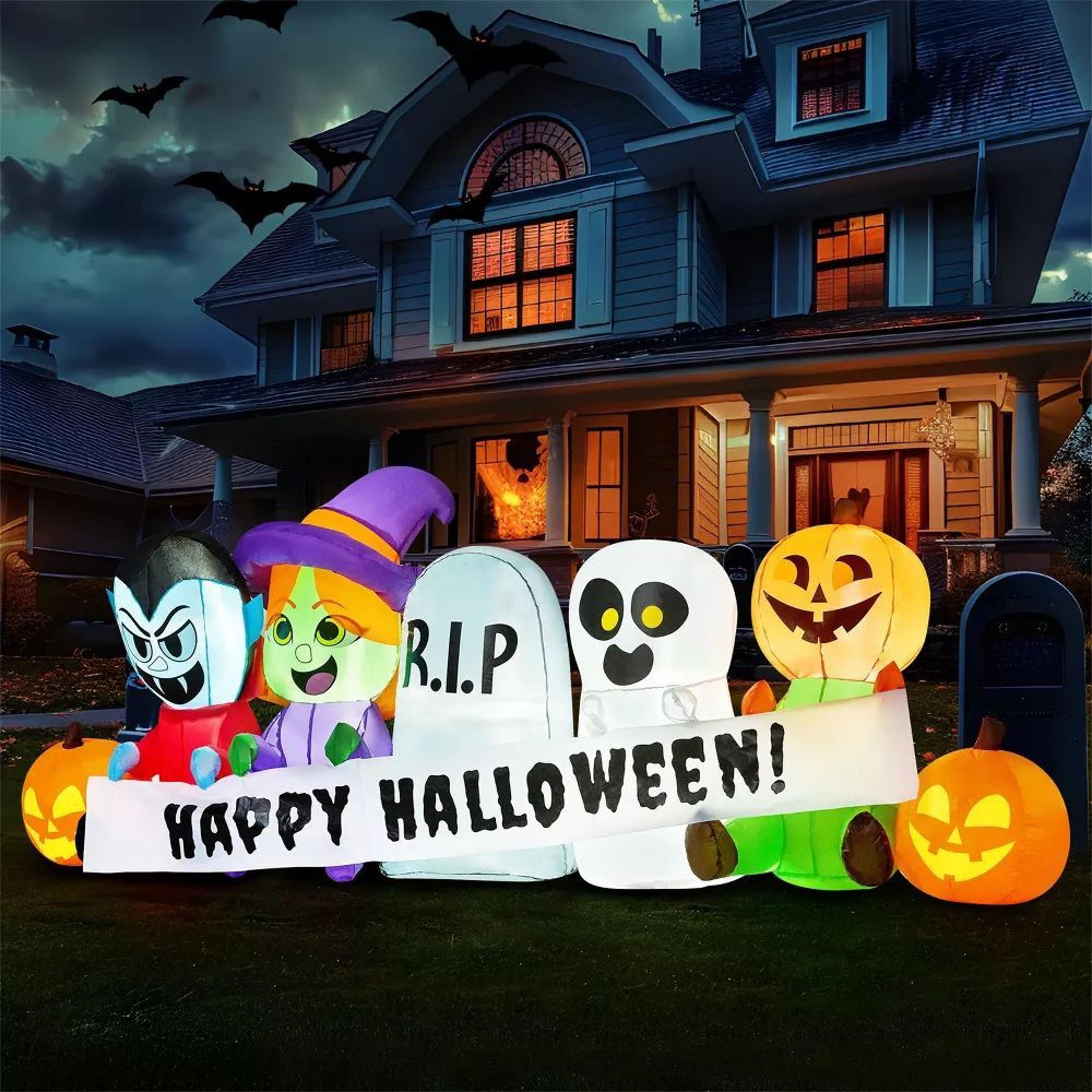halloween inflatable yard decoration with led lights and spooky characters
