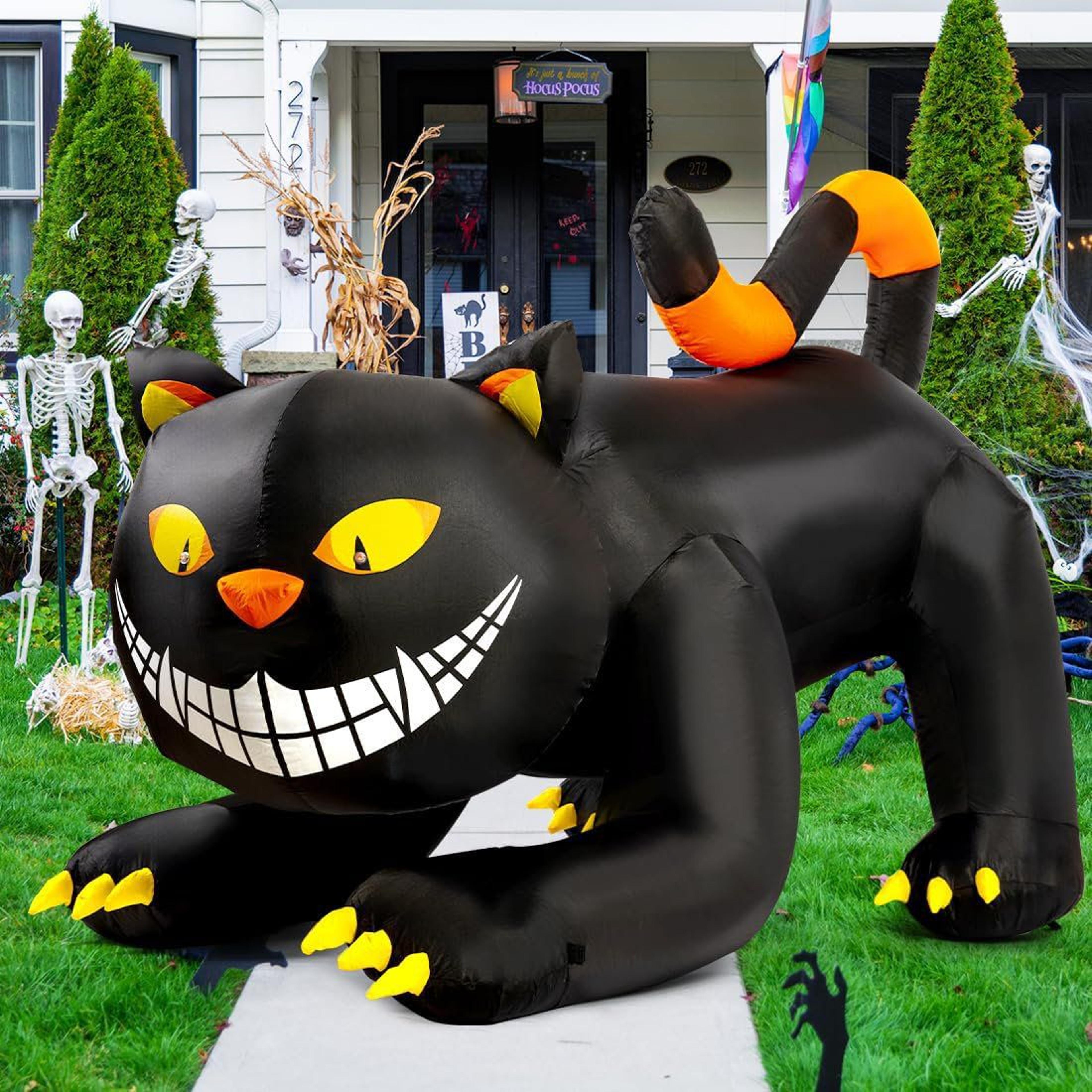 animated halloween inflatable black cat with moving head and led lights