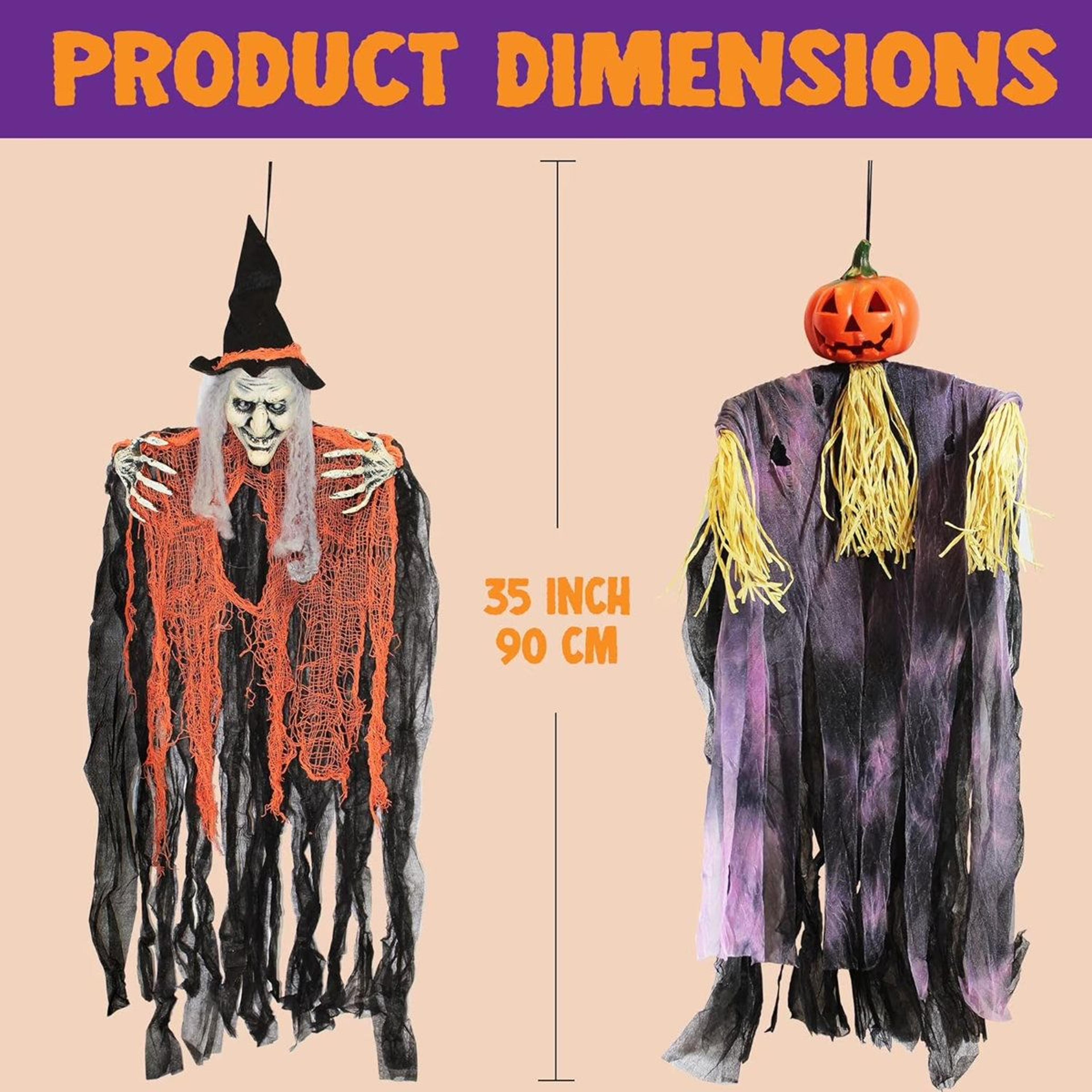 Hanging Halloween Decorations With Witch Grim Reaper And Pumpkin Scarecrow 3