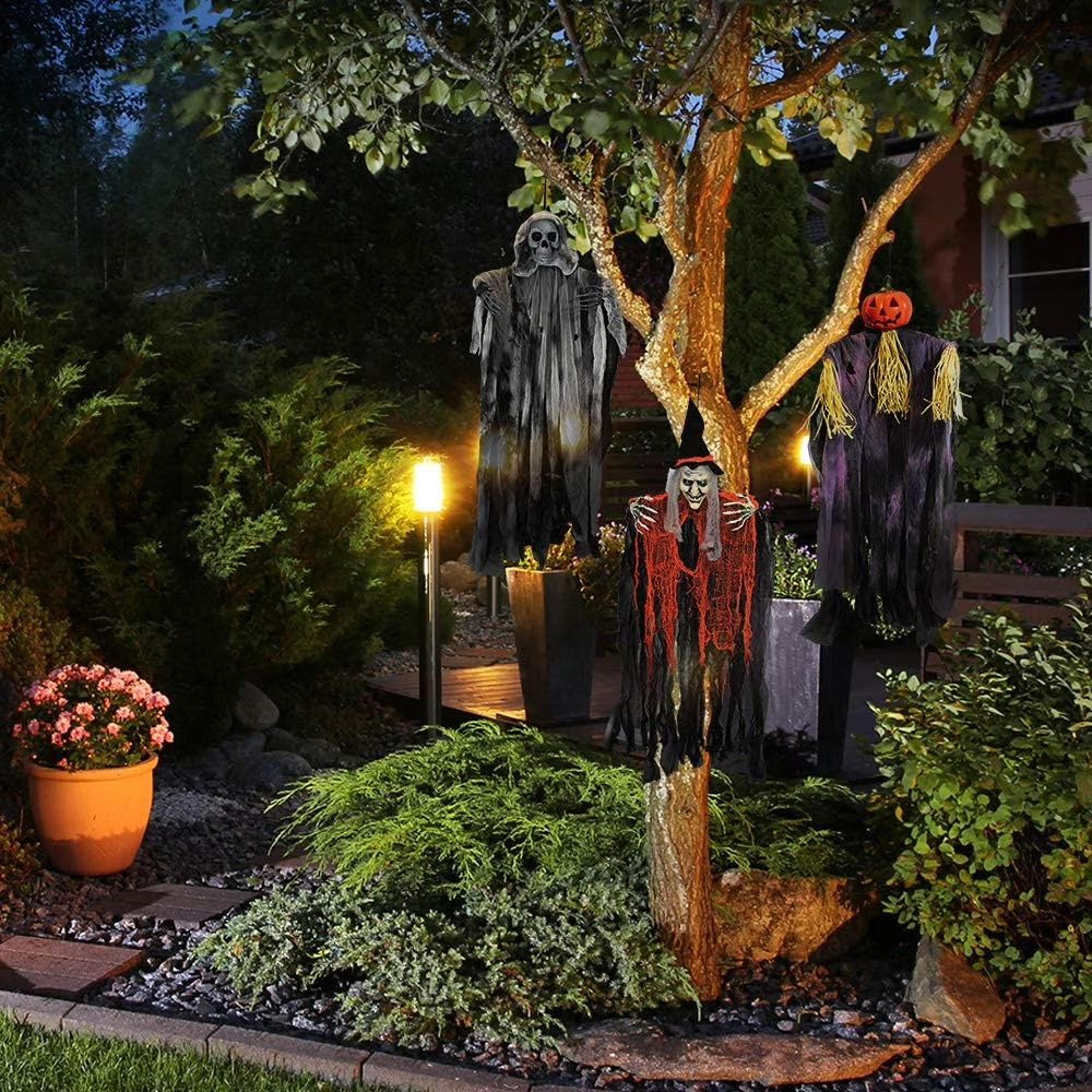Hanging Halloween Decorations With Witch Grim Reaper And Pumpkin Scarecrow 4