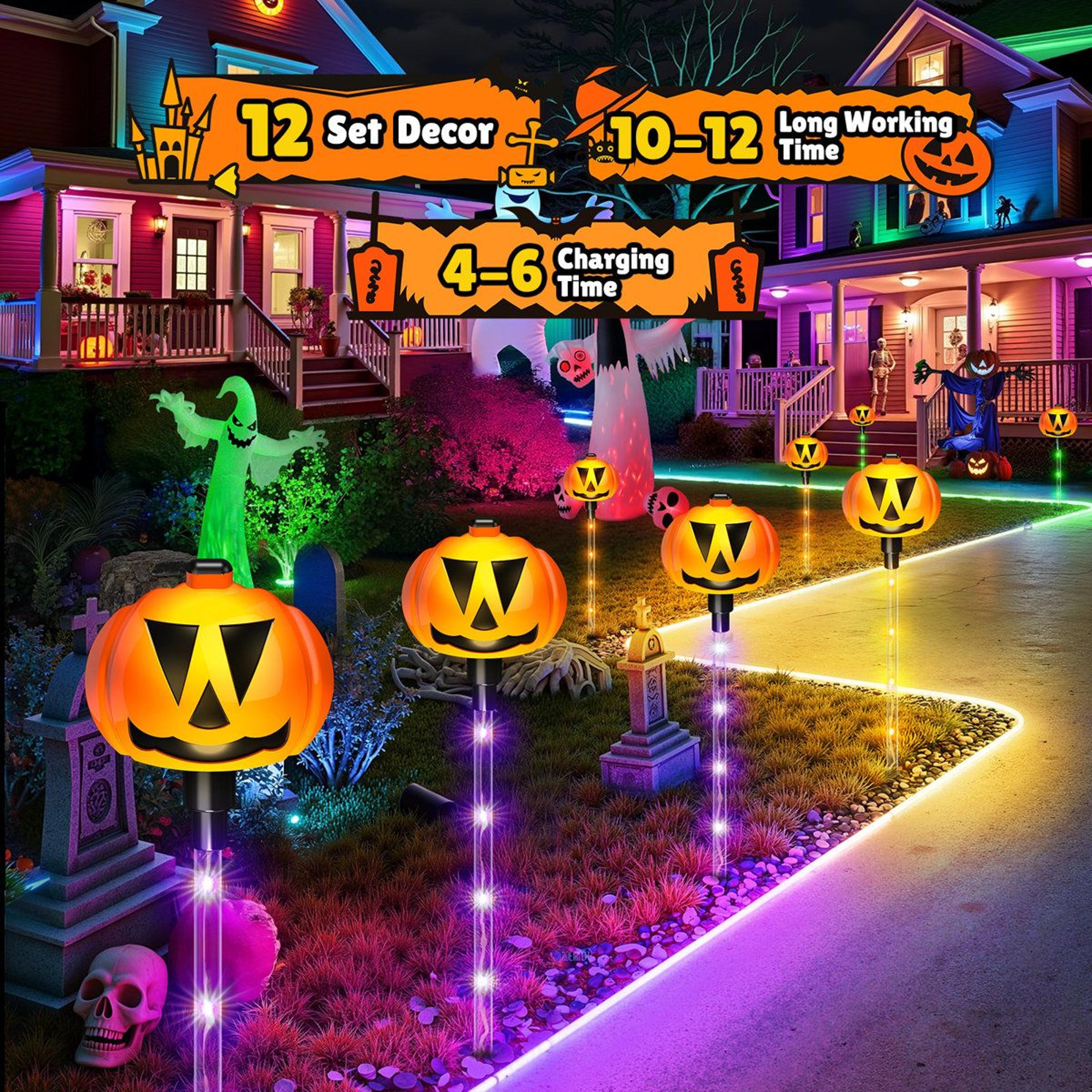 halloween solar pumpkin pathway lights with lighting modes