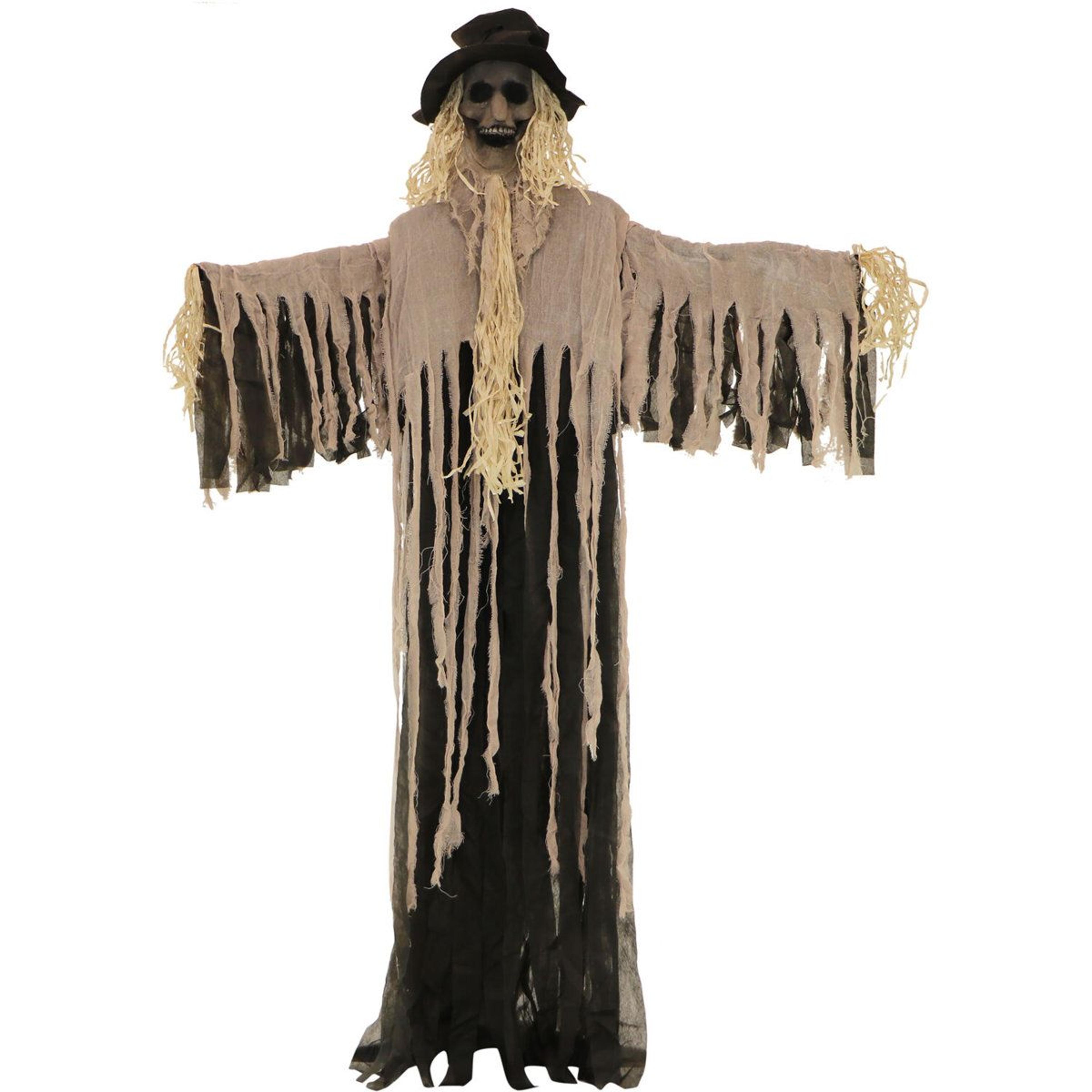 standing haunted scarecrow halloween decoration with adjustable arms