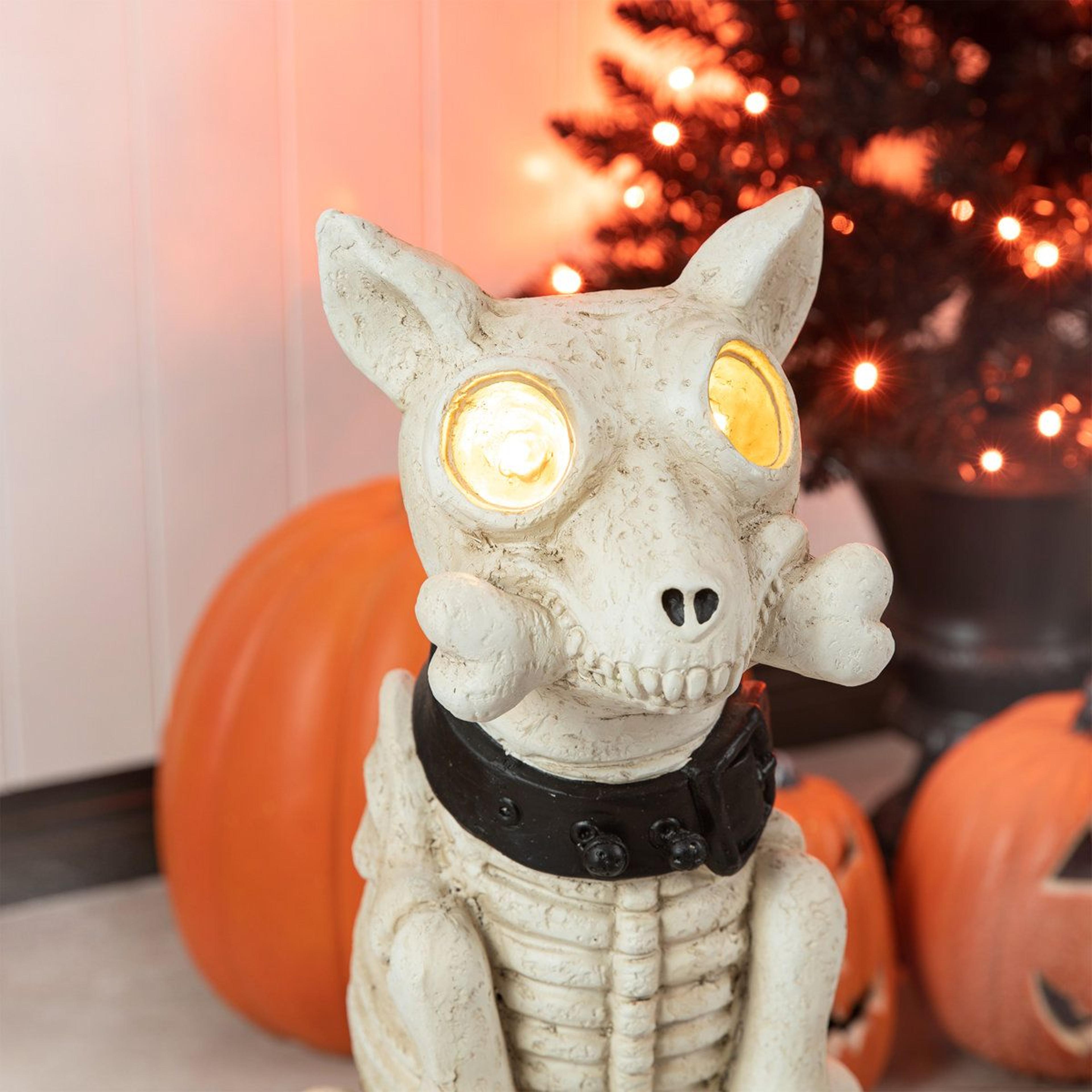 lighted halloween skeleton dog decoration with led eyes and hour timer