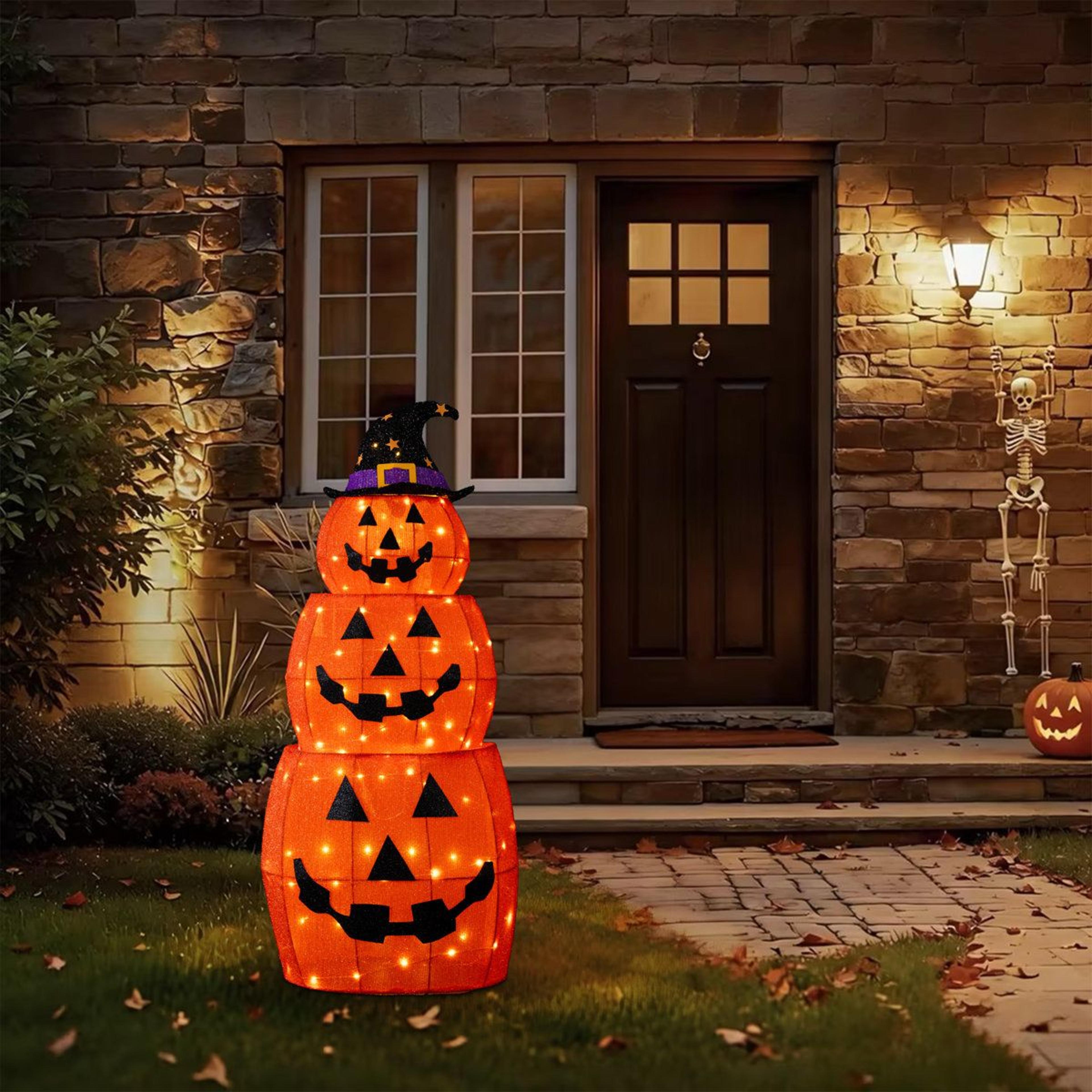 lighted halloween jack o lantern decoration with extendable ghost and led lights
