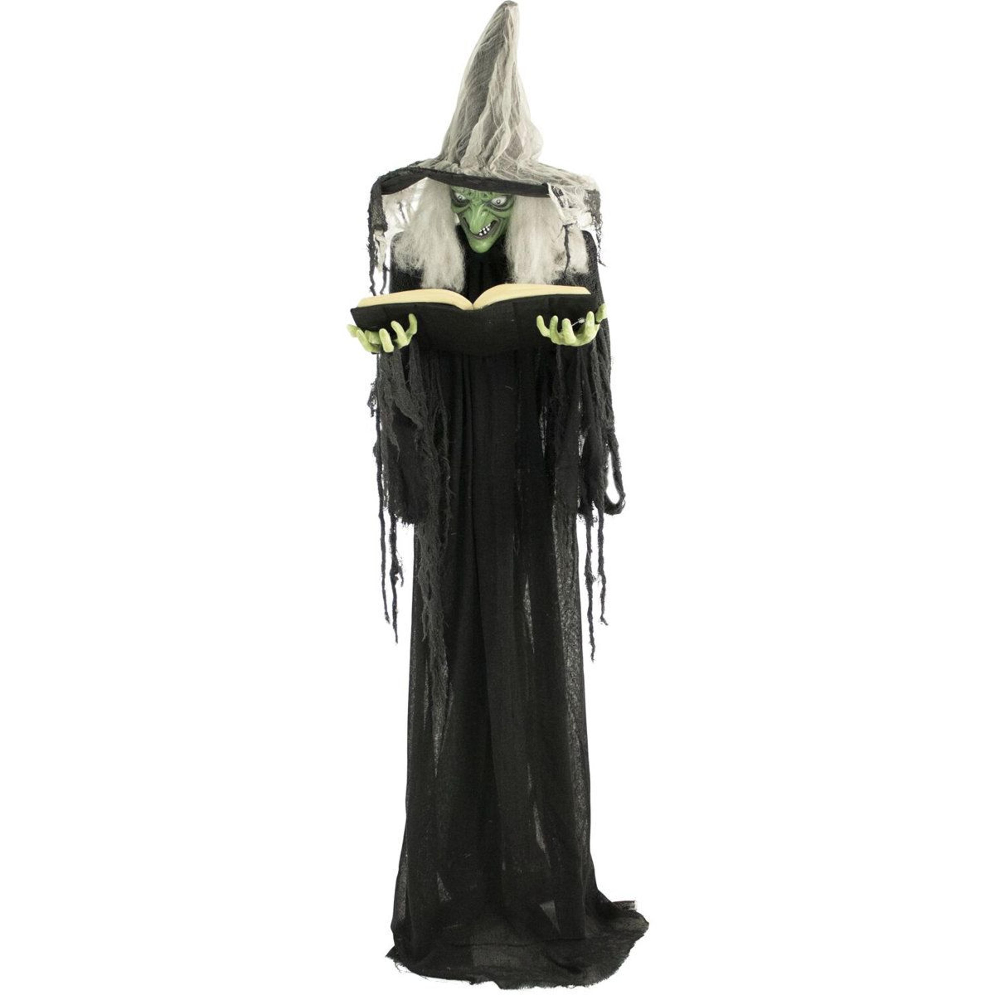 life size poseable halloween witch with lighted spell book and sound