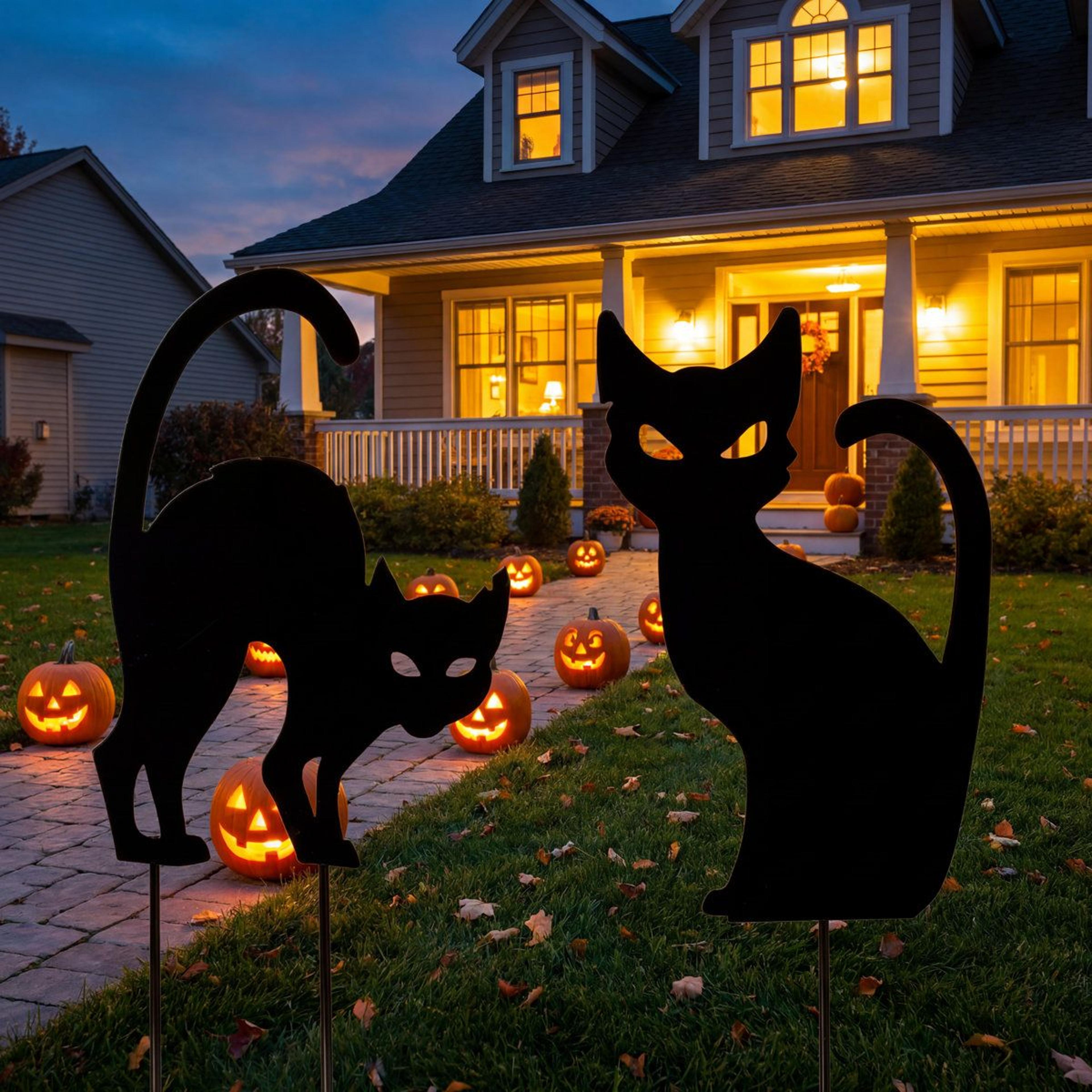 metal halloween black cat yard stakes for outdoor garden decor