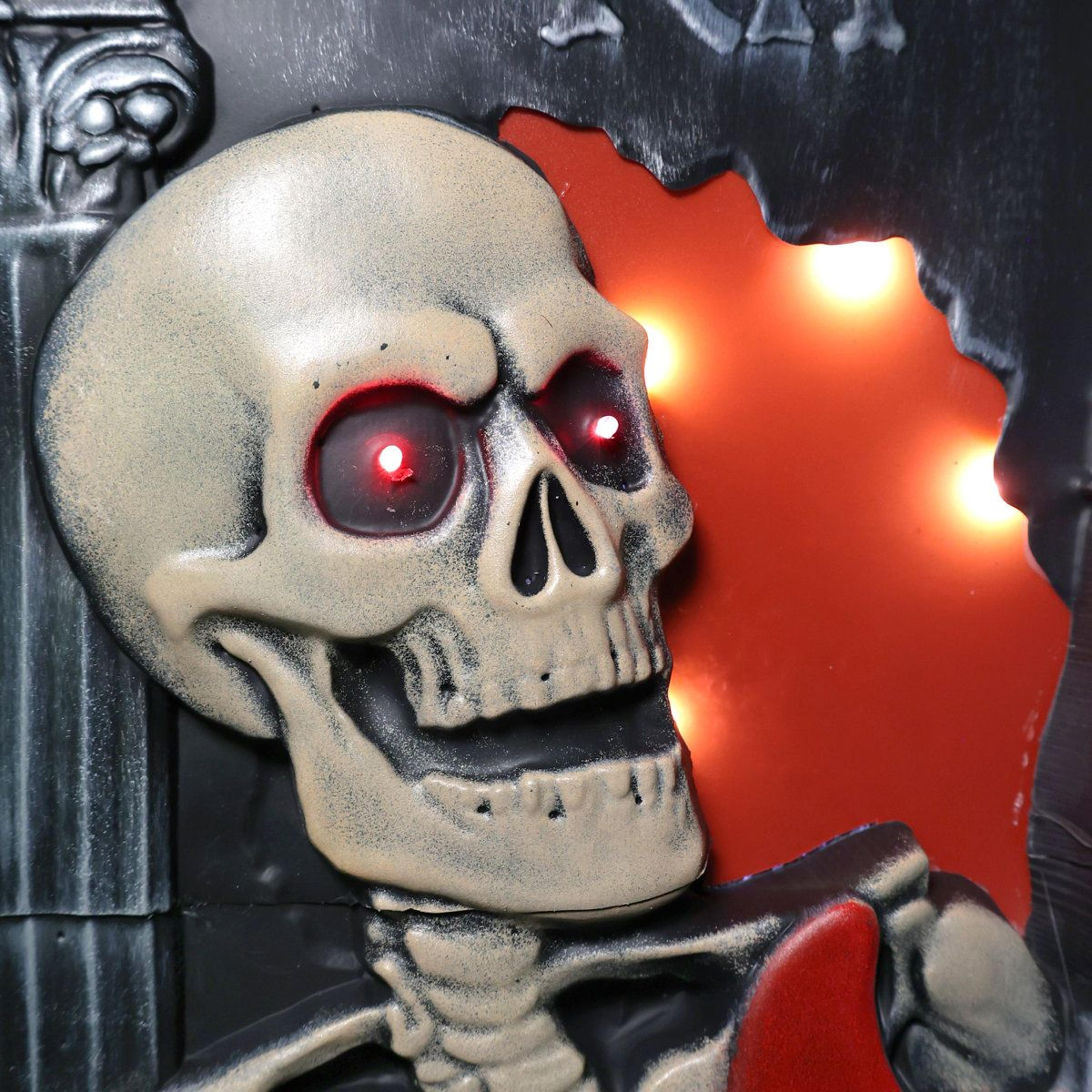 tombstone skeleton guitar halloween animatronic with led eyes and sound activation