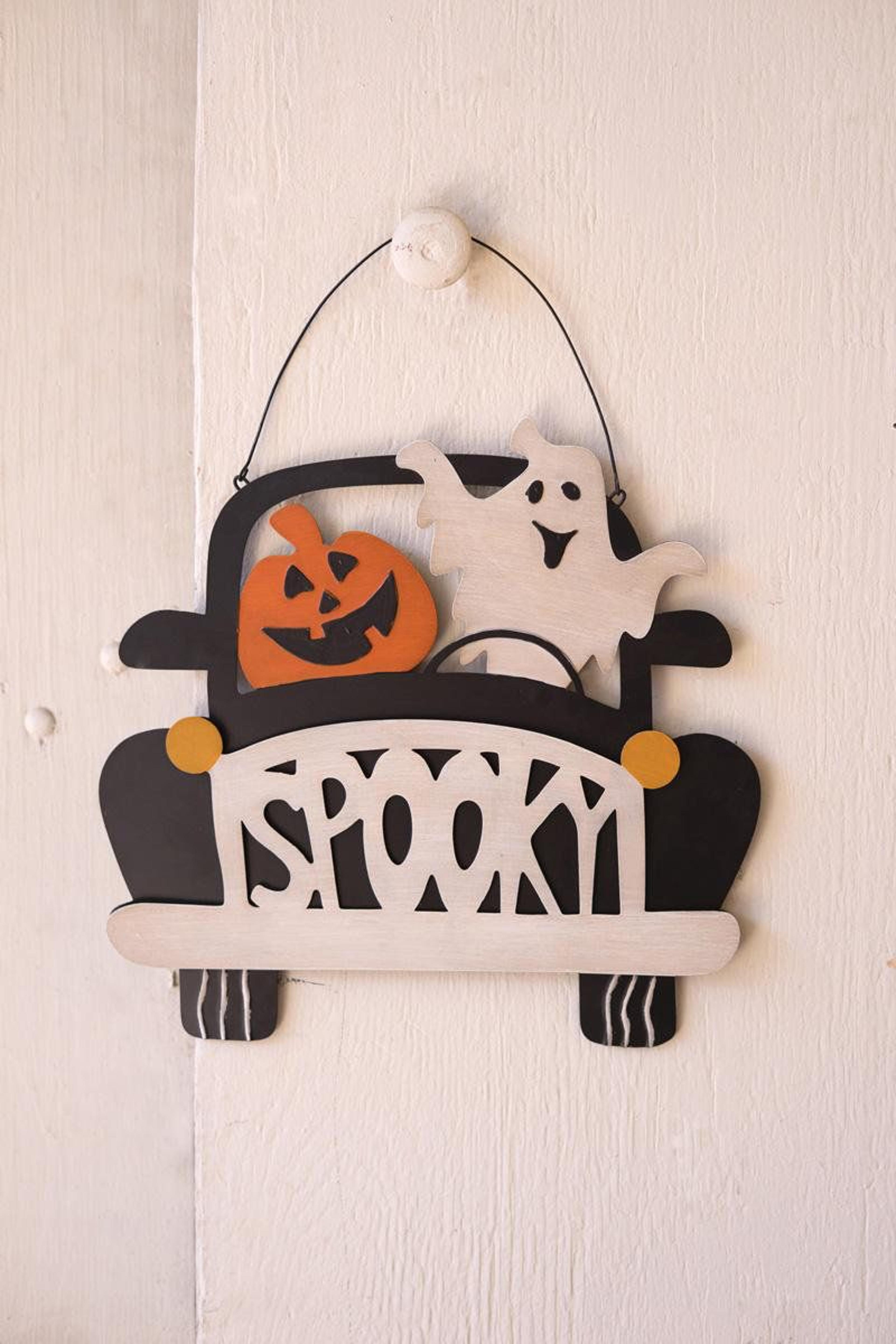halloween spooky door sign hand painted black metal wall decor