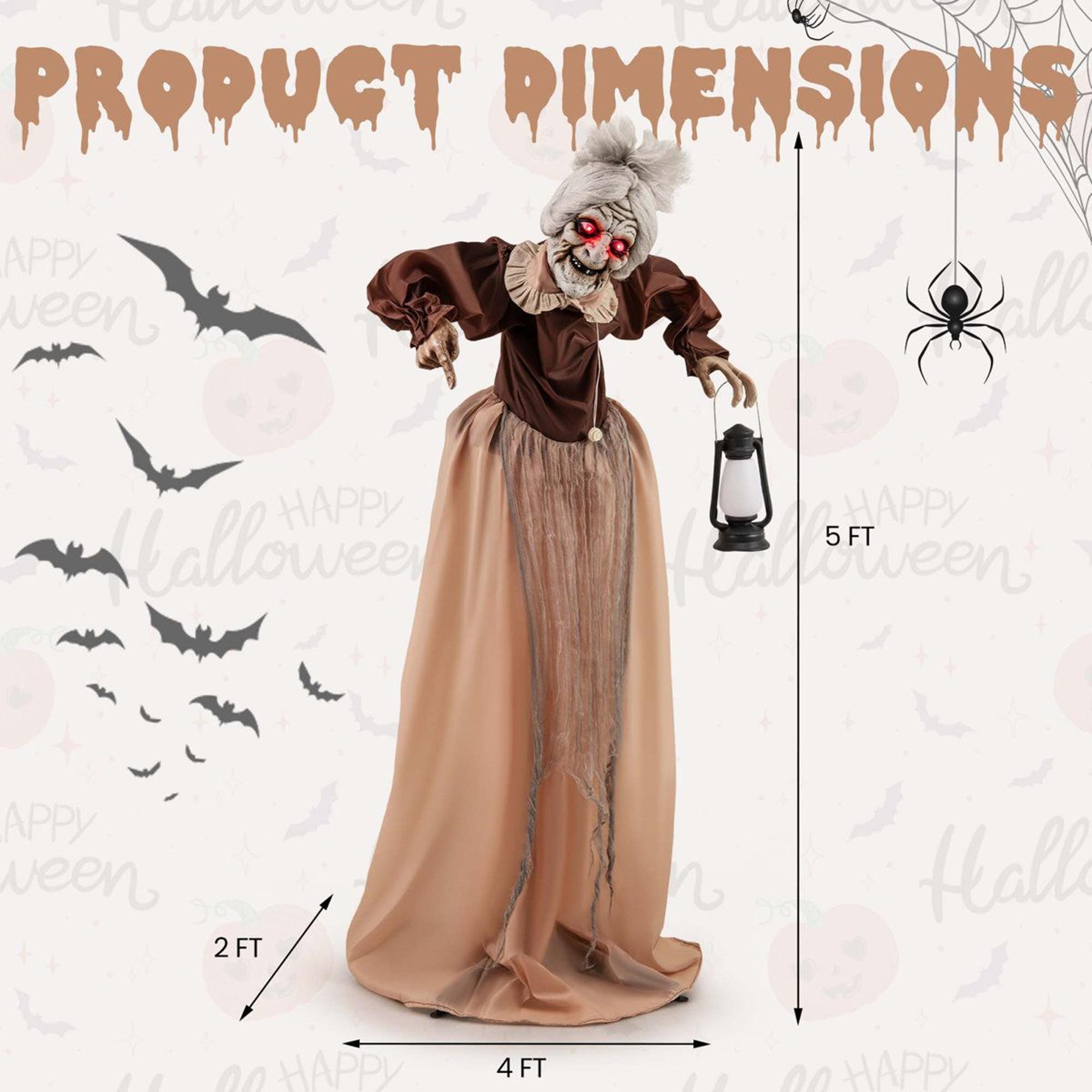 Halloween Animatronic Old Lady Hag With Talking Motion And LED Red Eyes 3