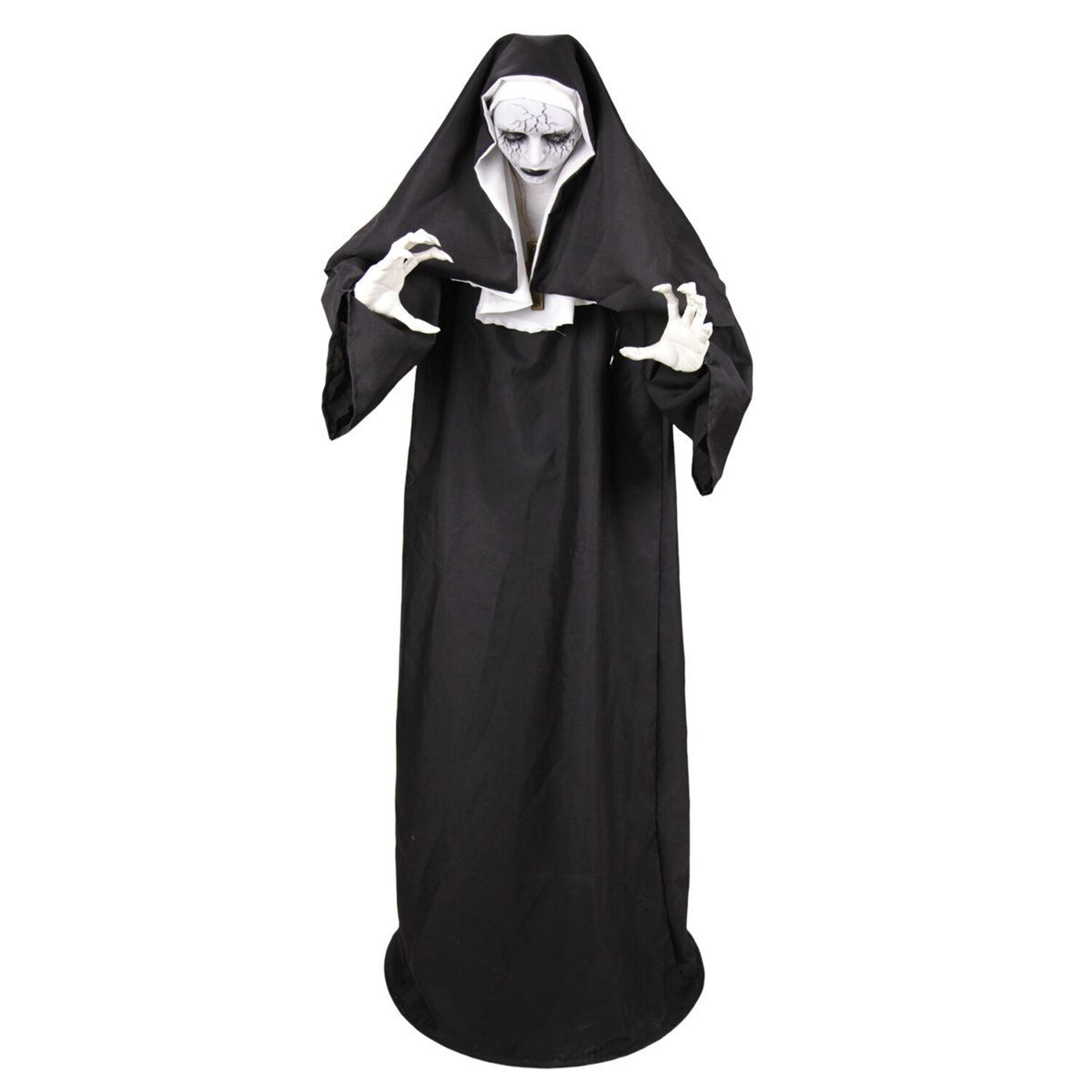 Standing Jump Scare Nun Halloween Animatronic With Red LED Eyes 4