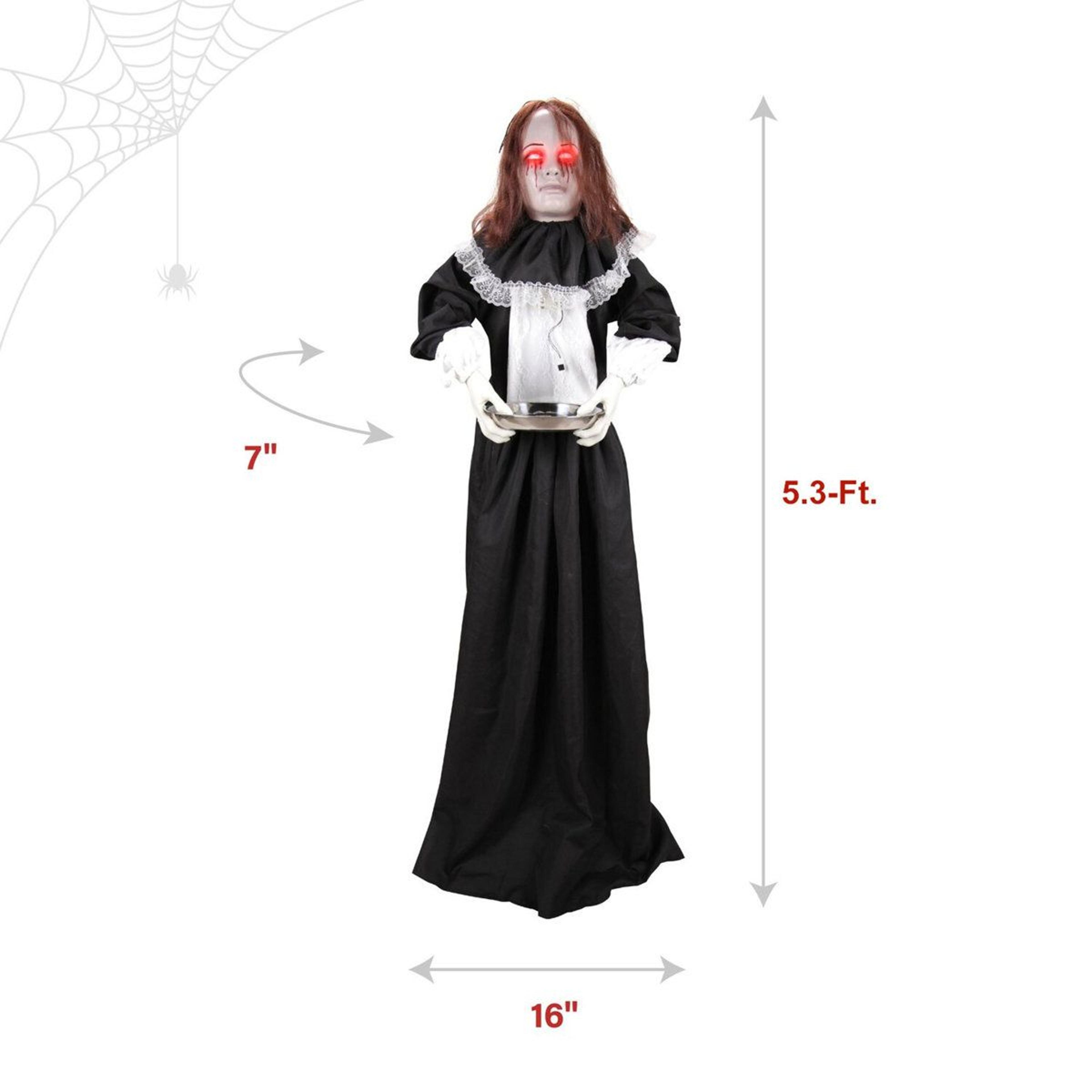 Animated Creepy Lady Halloween Animatronic With Dropping Head And LED Lights 4