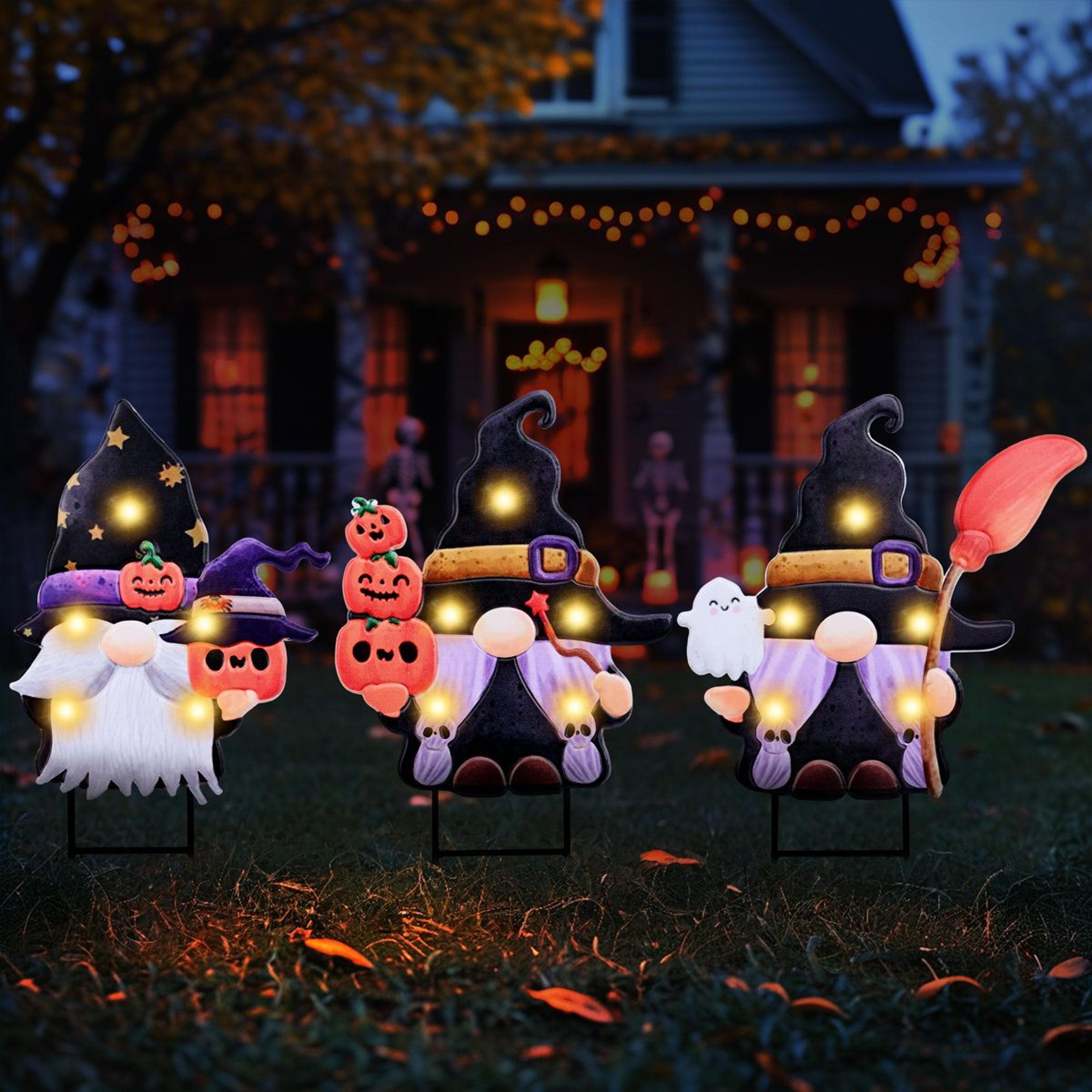 halloween gnome yard stakes with led lights and timer