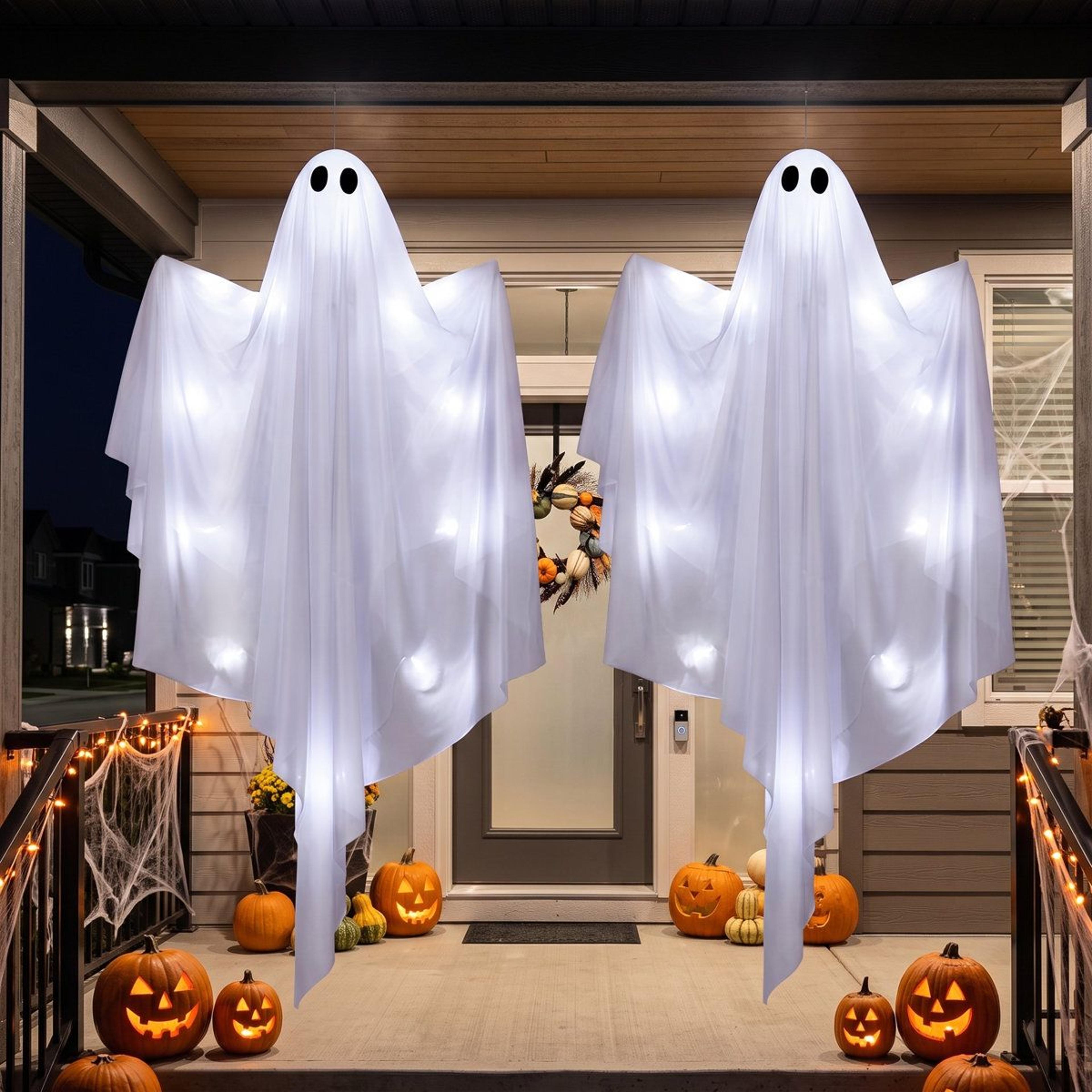 Halloween Hanging White Ghost Decorations With White Light 5