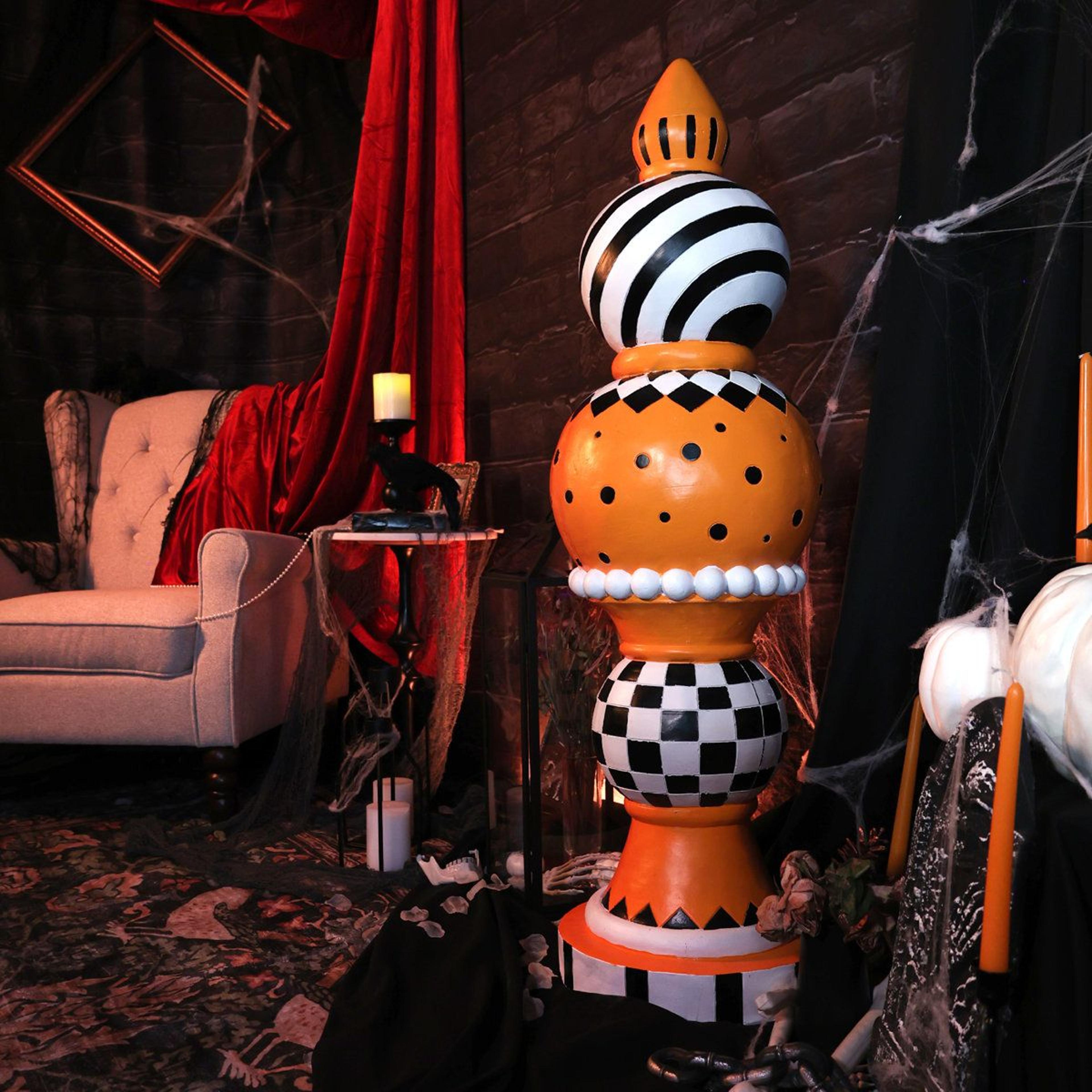 Halloween Finial Decoration With Polka Dot Checkerboard And Swirl Patterns 5