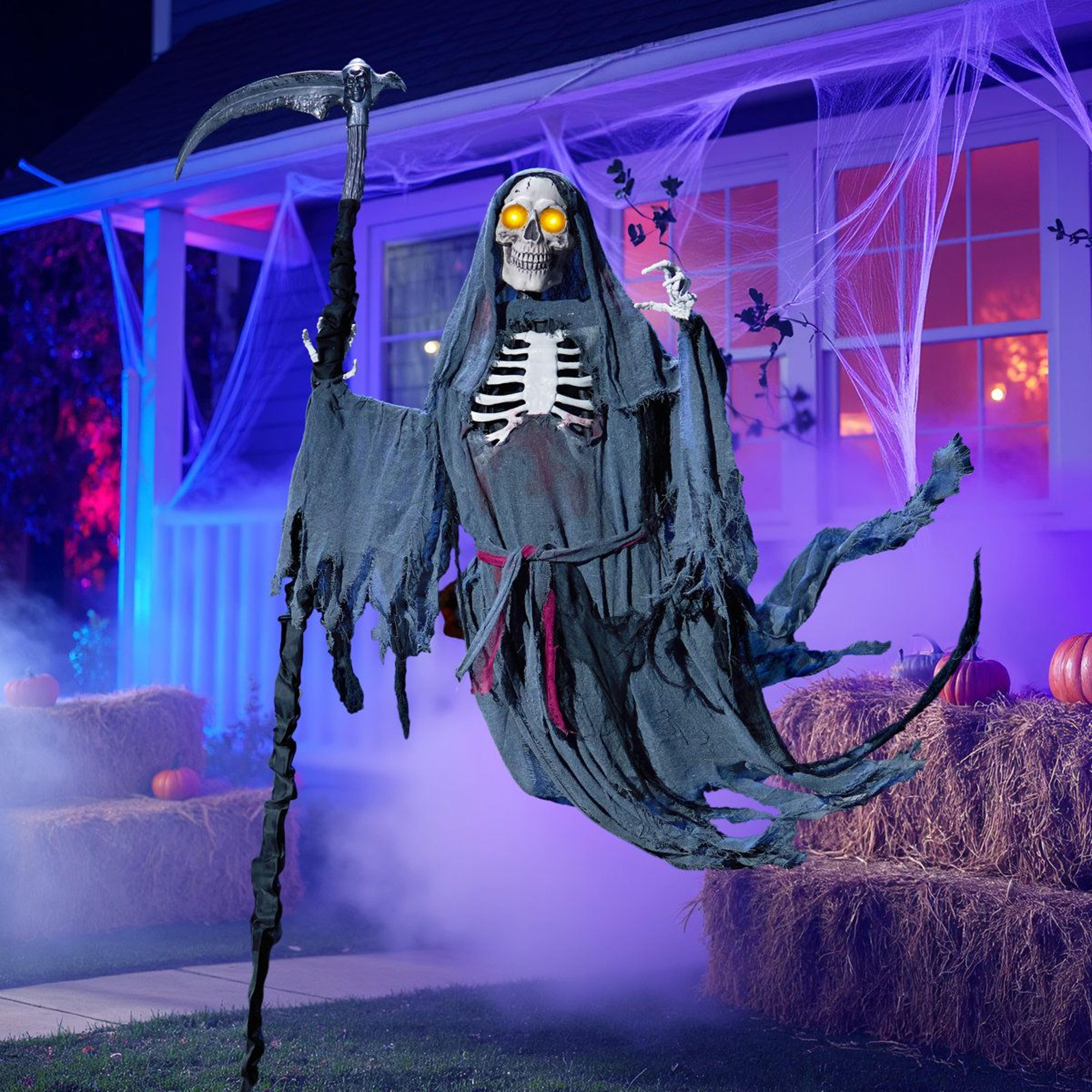 animated flying grim reaper halloween decoration with sickle battery powered