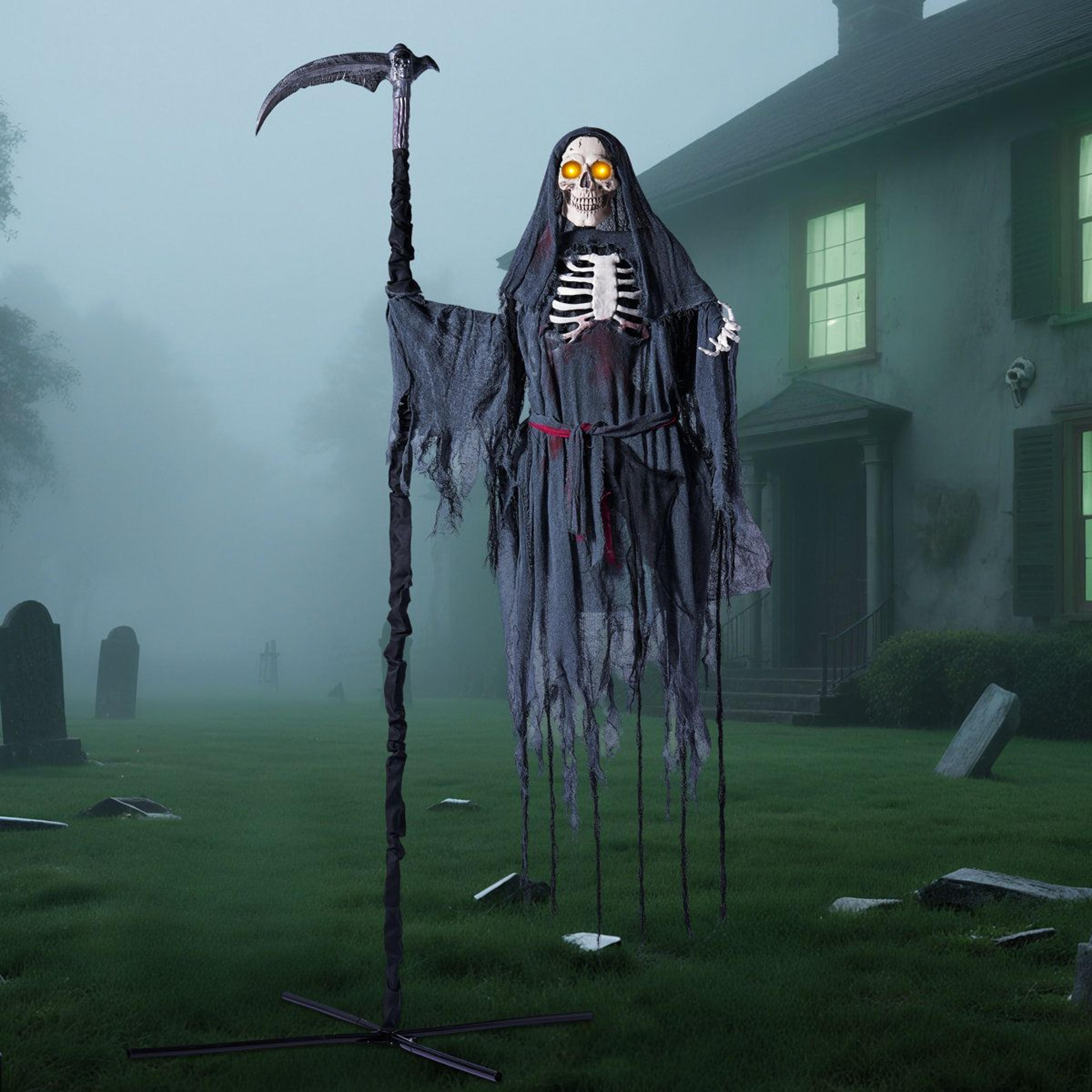 Animated Flying Grim Reaper Halloween Decoration With Sickle Battery Powered 3