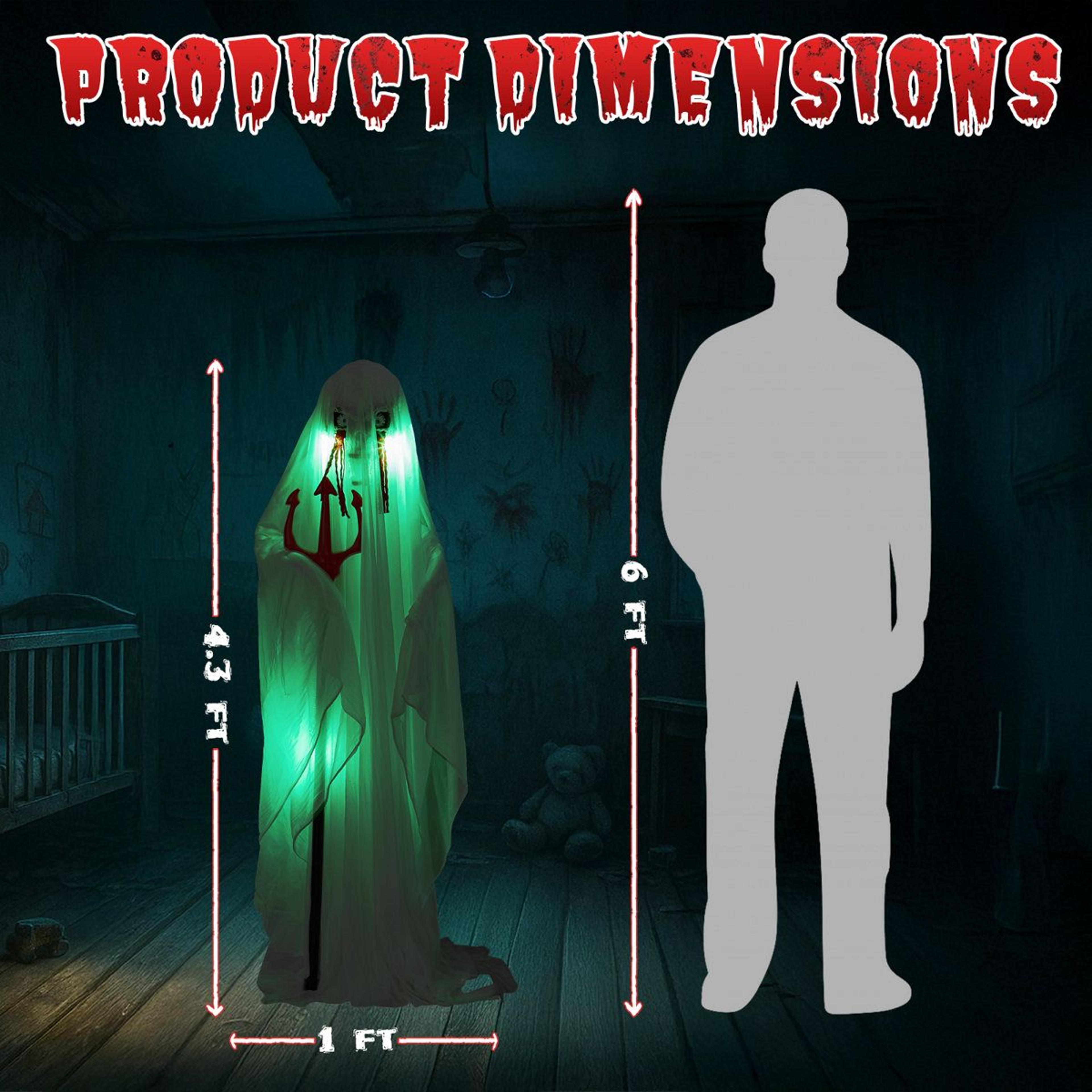 Animated Halloween Ghost Decoration With Red LED Lights And Trident 4