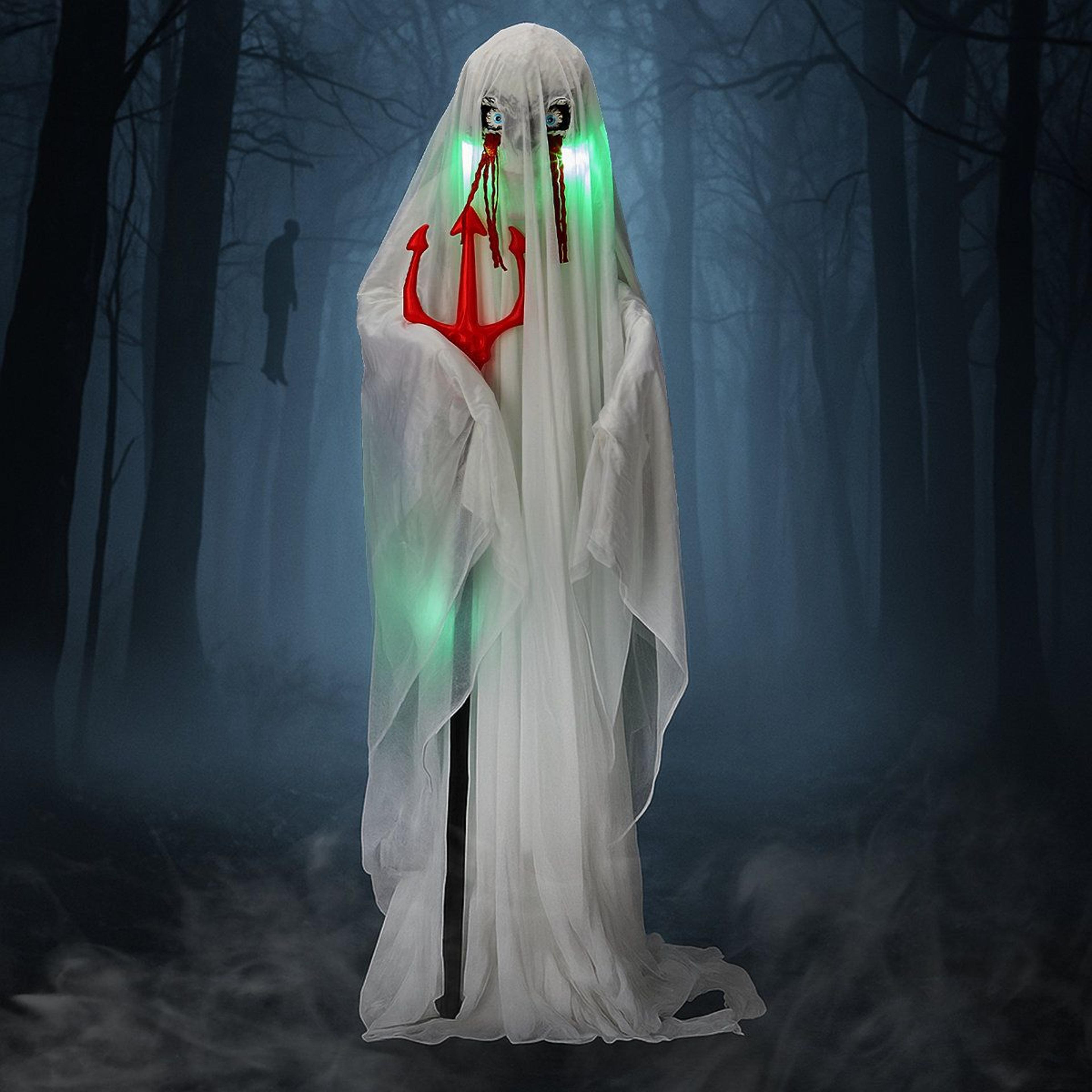 Animated Halloween Ghost Decoration With Red LED Lights And Trident 1