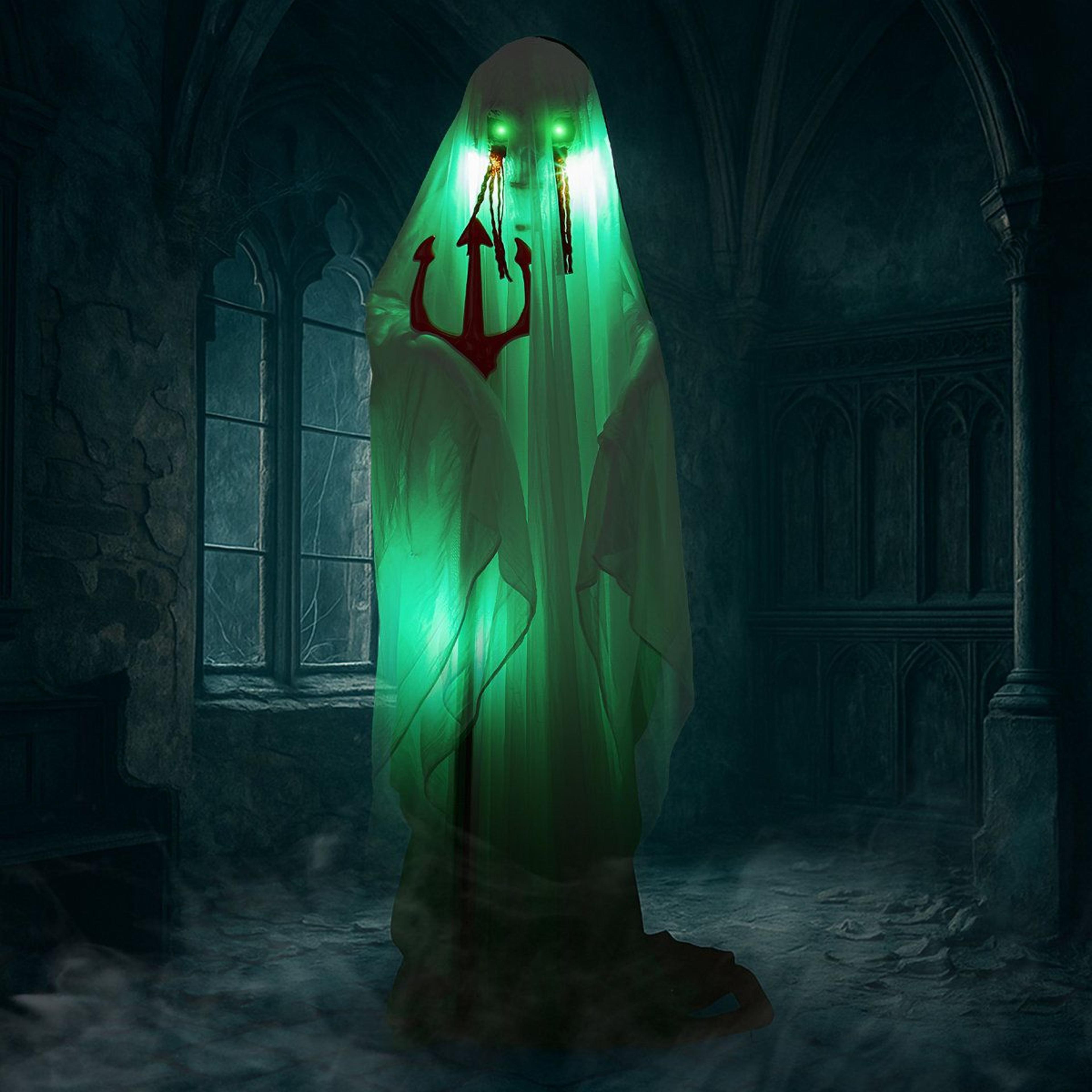 Animated Halloween Ghost Decoration With Red LED Lights And Trident 3