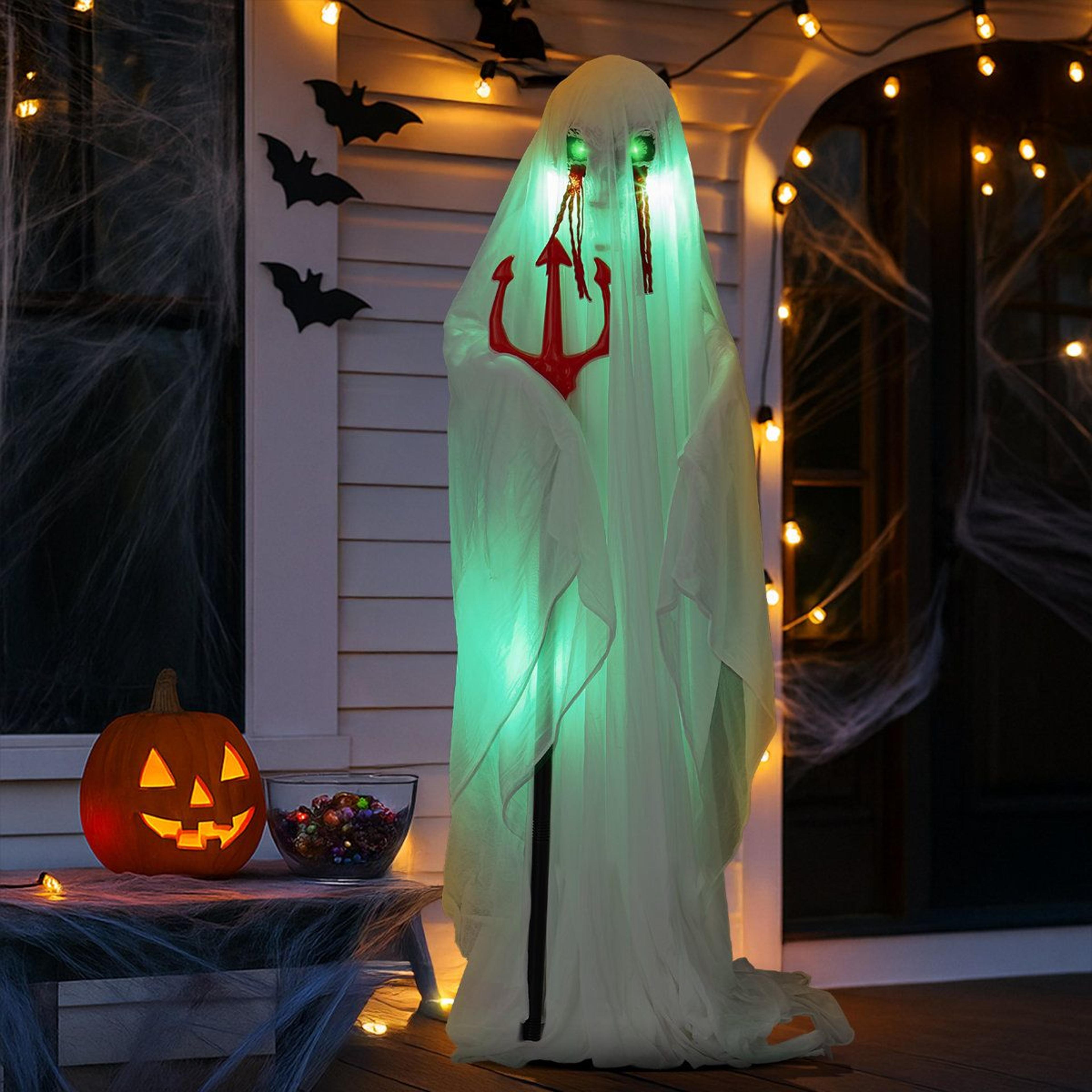 Animated Halloween Ghost Decoration With Red LED Lights And Trident 5