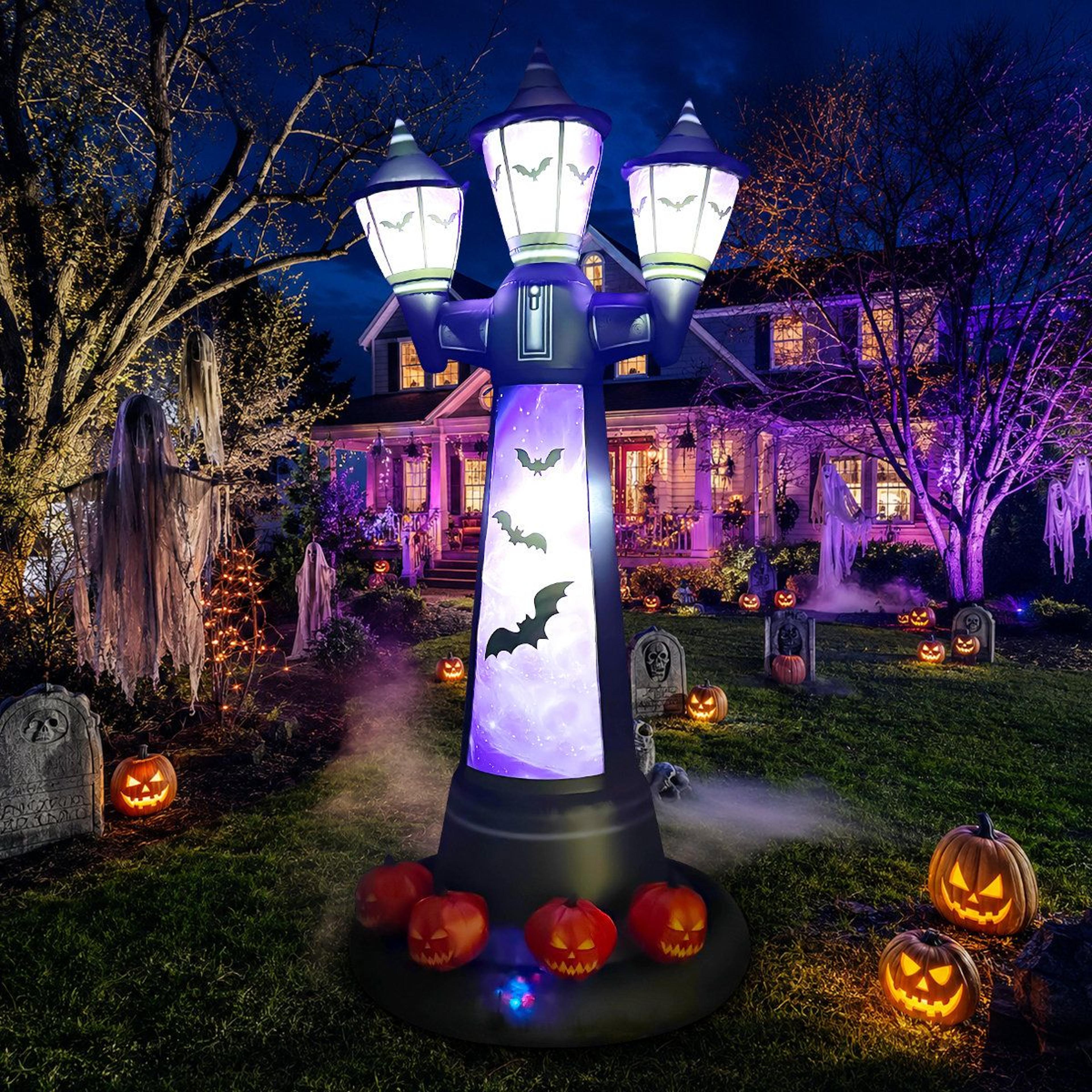 Lighted Halloween Inflatable Bat Lamp Post With Pumpkin Base 4