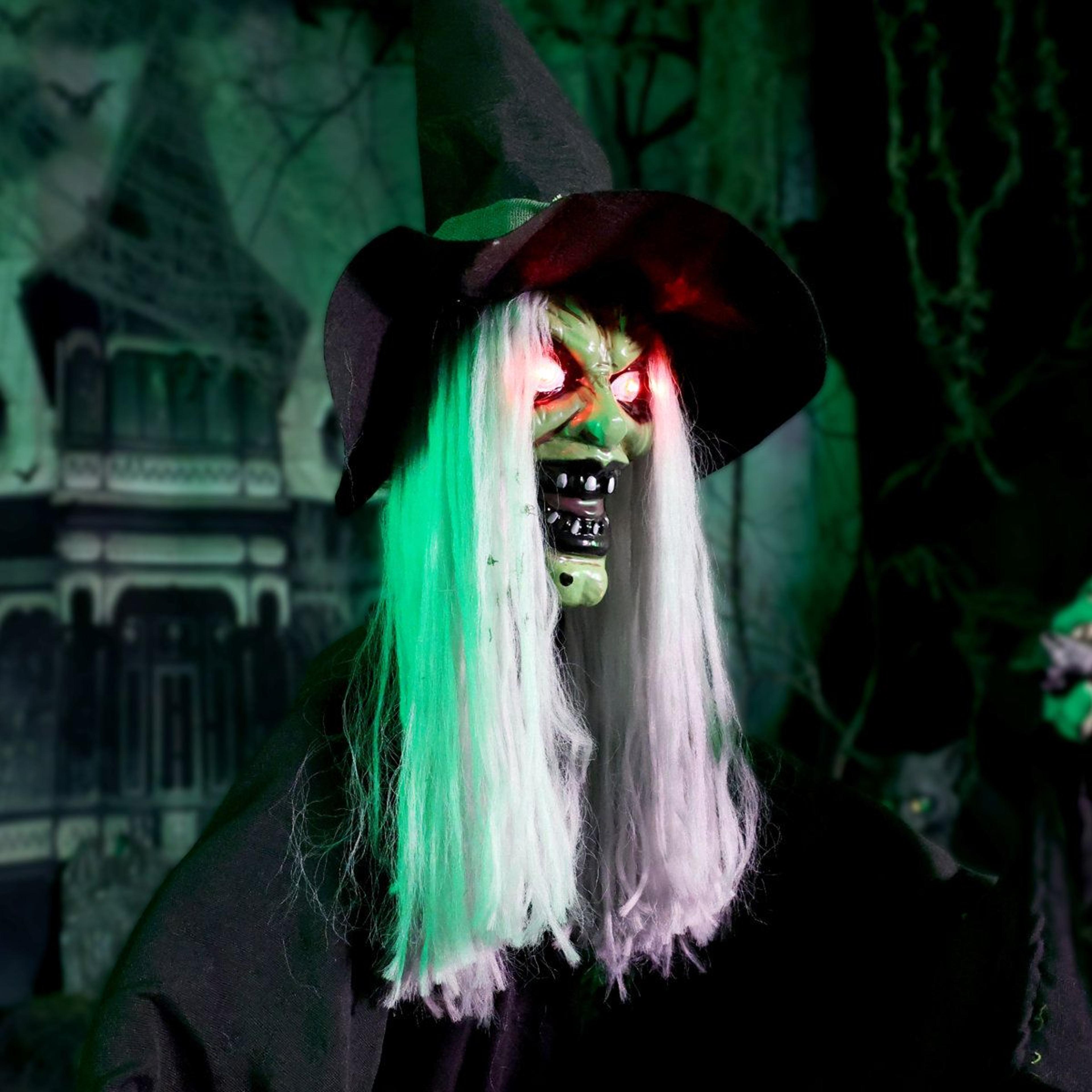 Sitting Witch Halloween Animatronic With Jerking Head And Red LED Lights 1